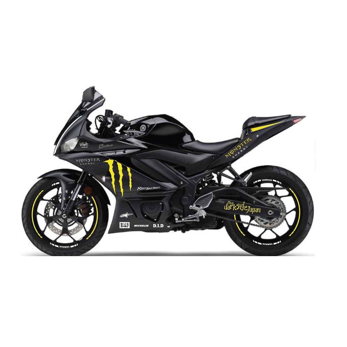 2019-2020 Yamaha YZF R25  Sarı- Beyaz Monster Yazılı Sticker Etiket Full Takım Modeli