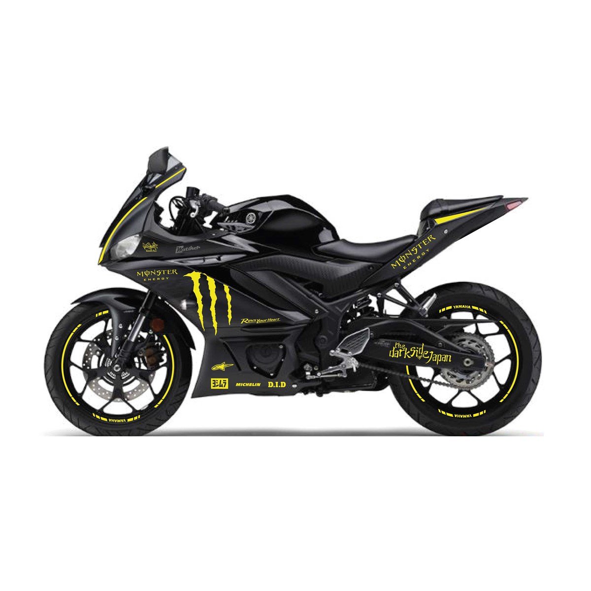 2019-2020  Yamaha YZF R25 Sarı Monster Sticker Etiket Full Takım Modeli