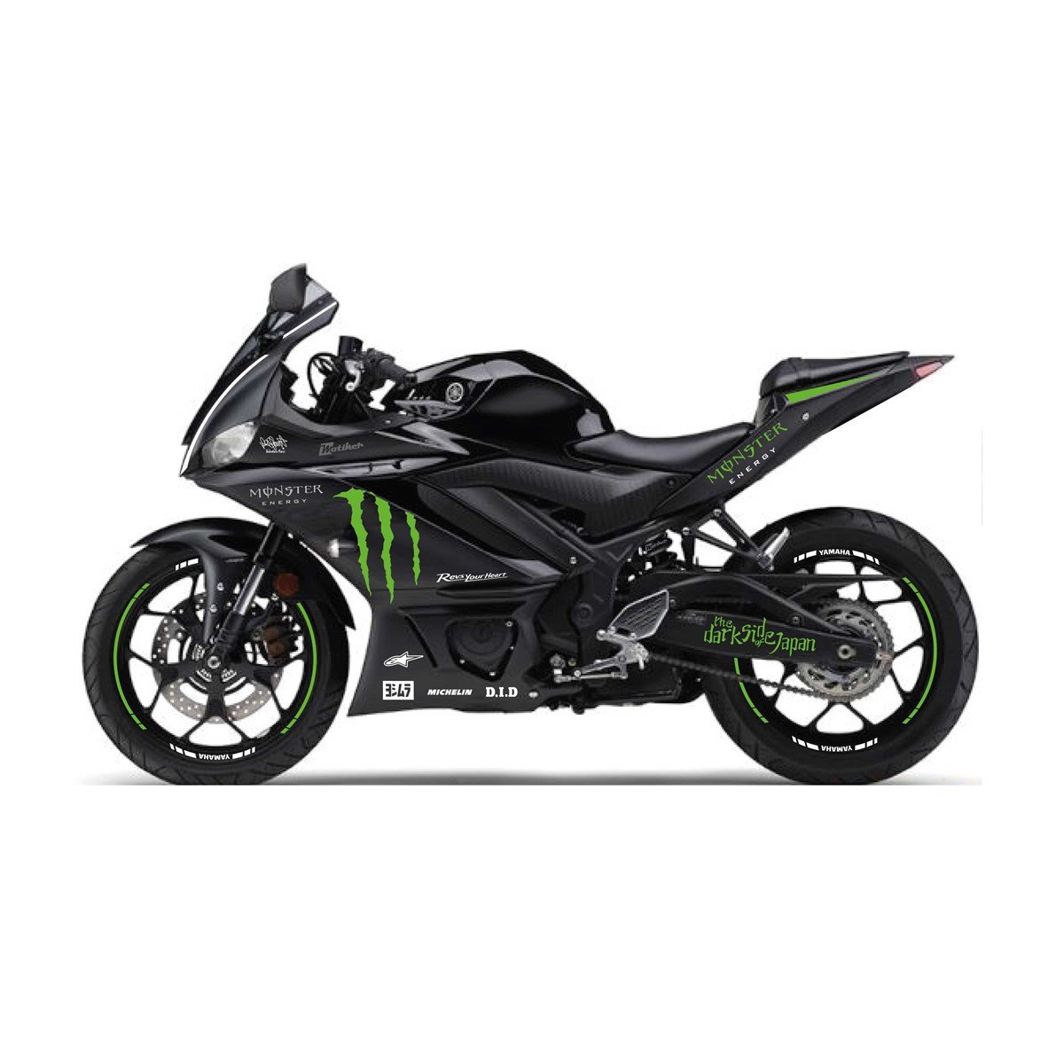 2019-2020  Yamaha YZF R25 Yeşil- Beyaz Monster Sticker Etiket Full Takım Modeli
