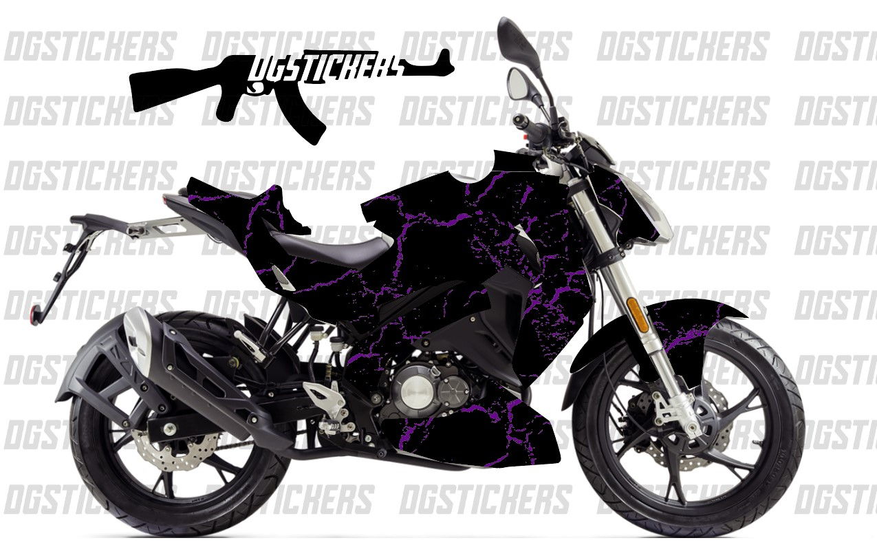 Benelli 125S Craked Mor Siyah Tasarımı Sticker Etiket Modeli