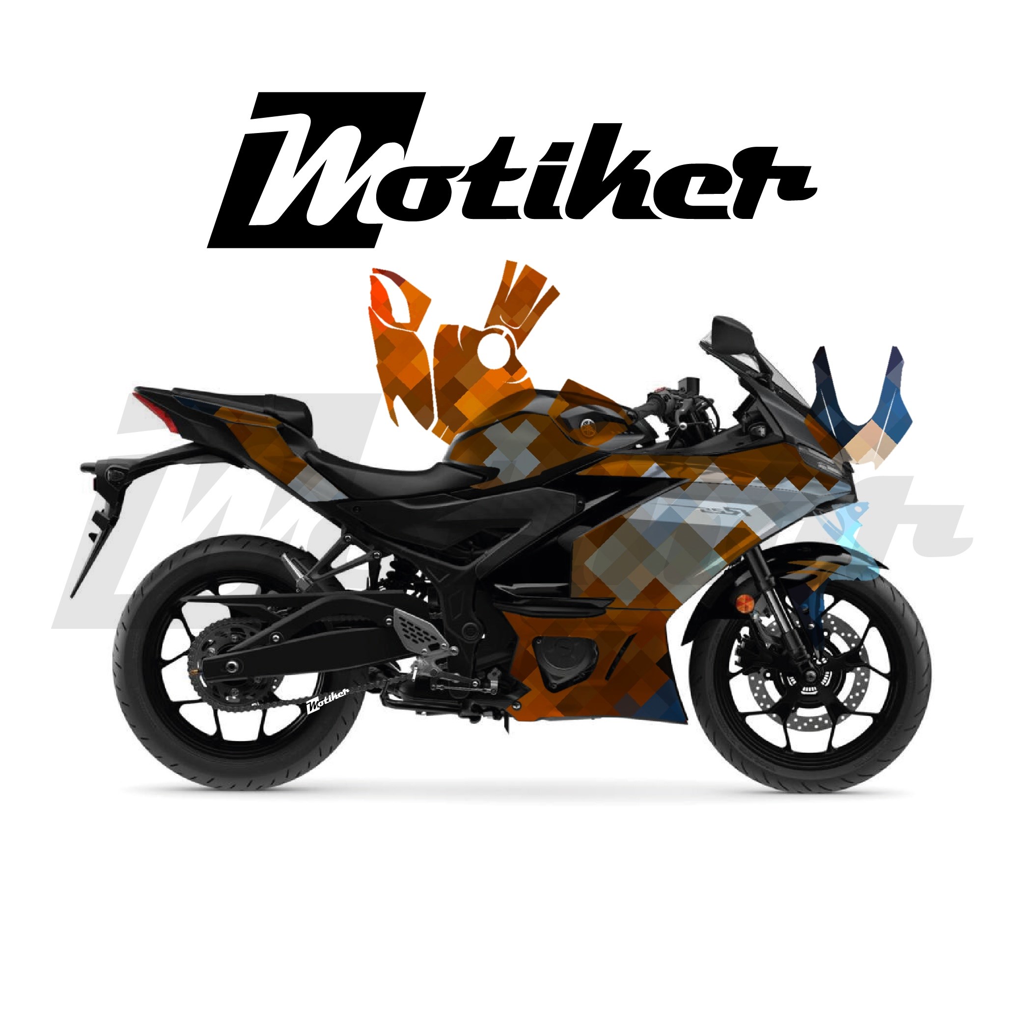 Yamaha YZF R25 Parçalı Kaplama Sticker Etiket Modeli Piksel Mozaik Desen 25 (MTK9386)