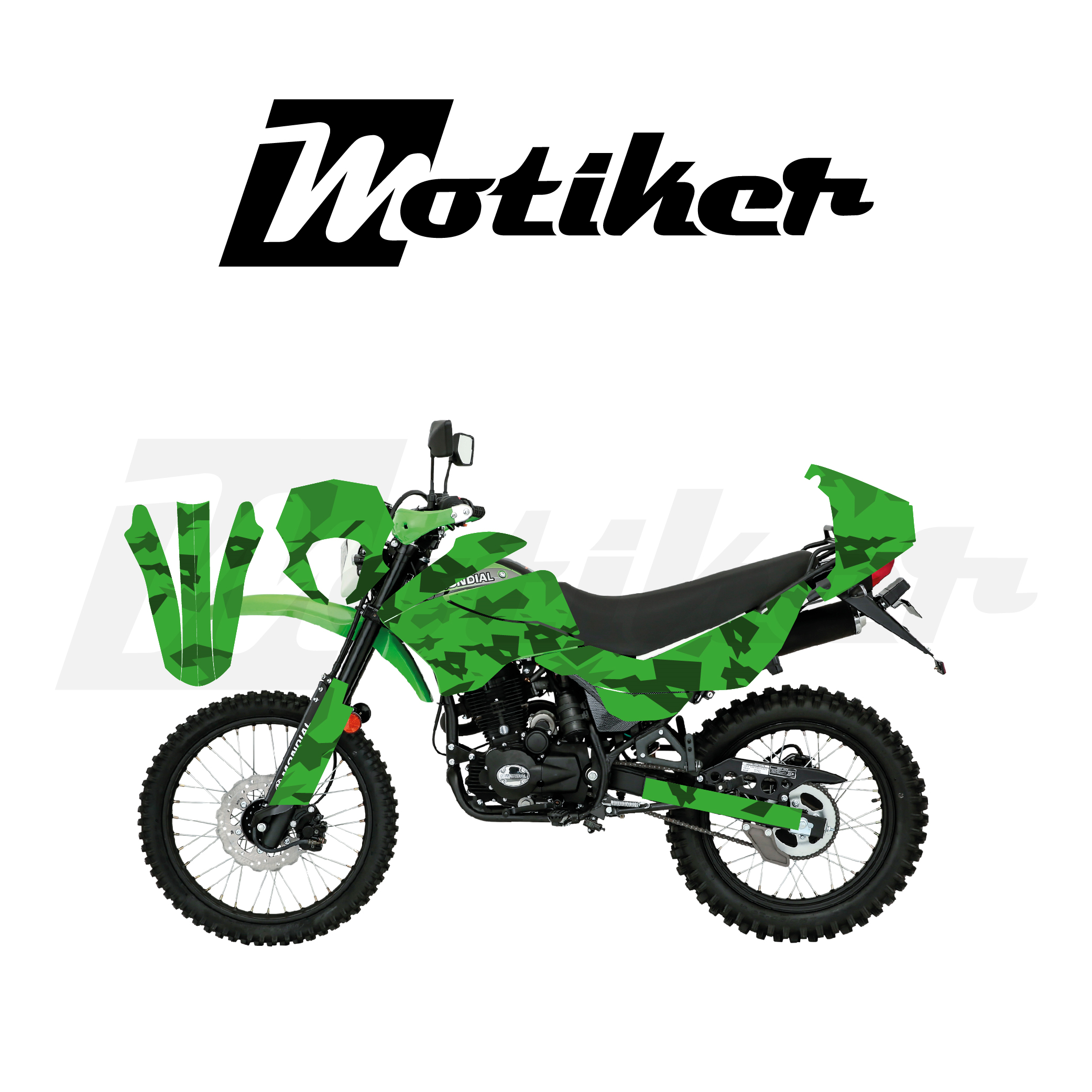 Mondial 2016-2022 Model X-Treme Max 200İ Kamuflaj Tasarımı Yeşil Zemin Üstü Koyu Yeşil Sticker Etiket Modeli