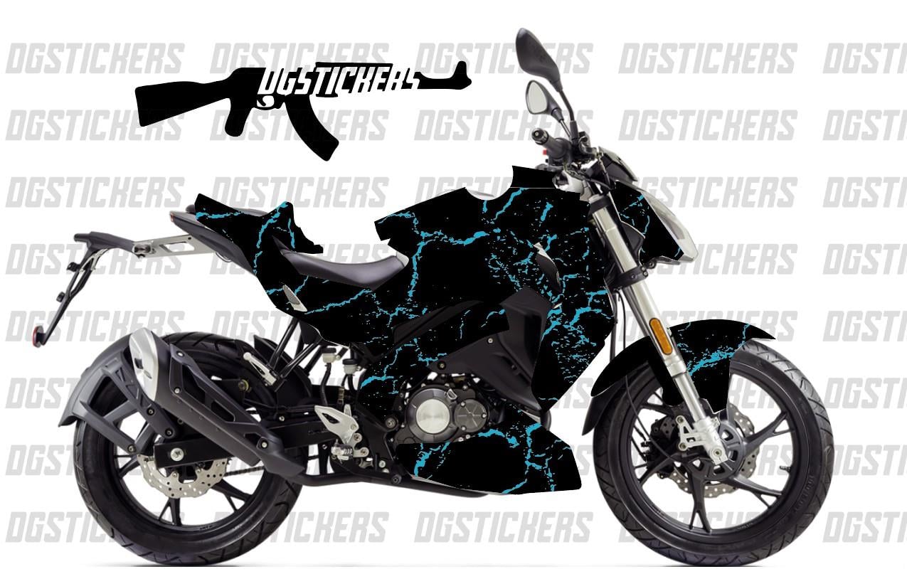 Benelli 125S Şimşek Mavi Siyah Tasarım Sticker Etiket Modeli
