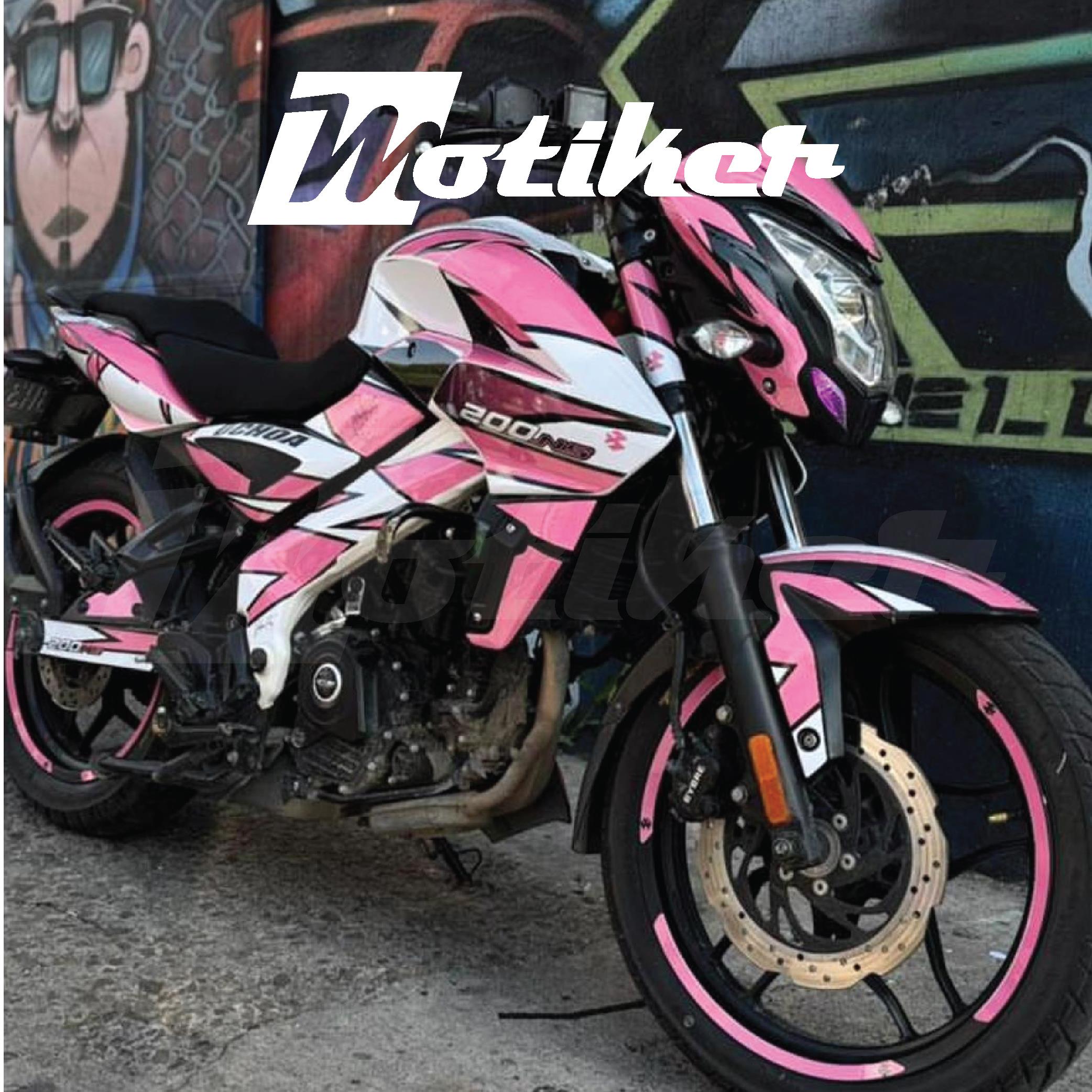 Bajaj Pulsar NS200 - Pembe Beyaz Takım Parça Sticker Kaplama Modeli 