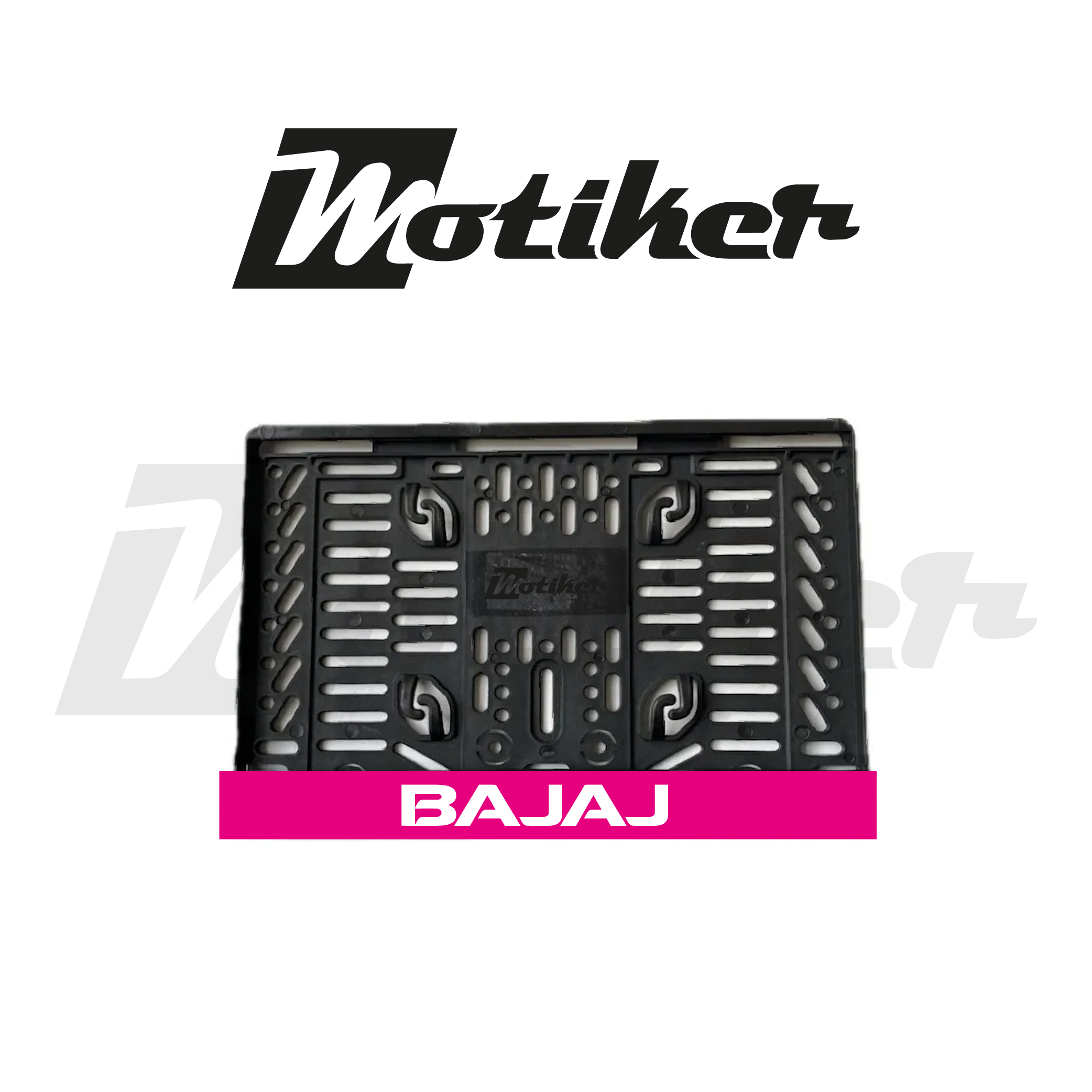 Pleksi Plakalık Pembe Üstüne Beyaz Bajaj Yazılı Tasarımlı Motosiklet Plakalık Modeli