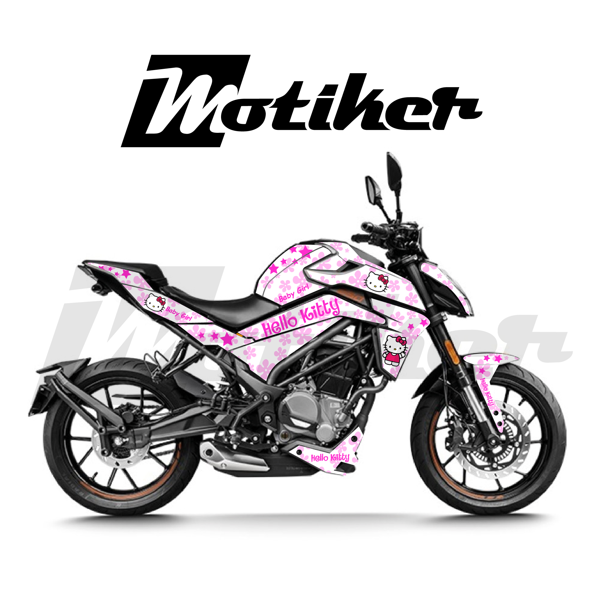 CF MOTO 250NK Hello Kitty Beyaz Pembe Tasarımı Sticker Etiket Modeli