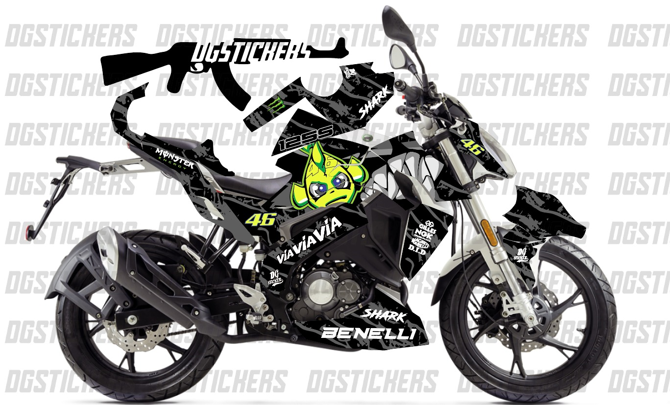 Benelli 125S Shark Gri Siyah Tasarımı Sticker Etiket Modeli