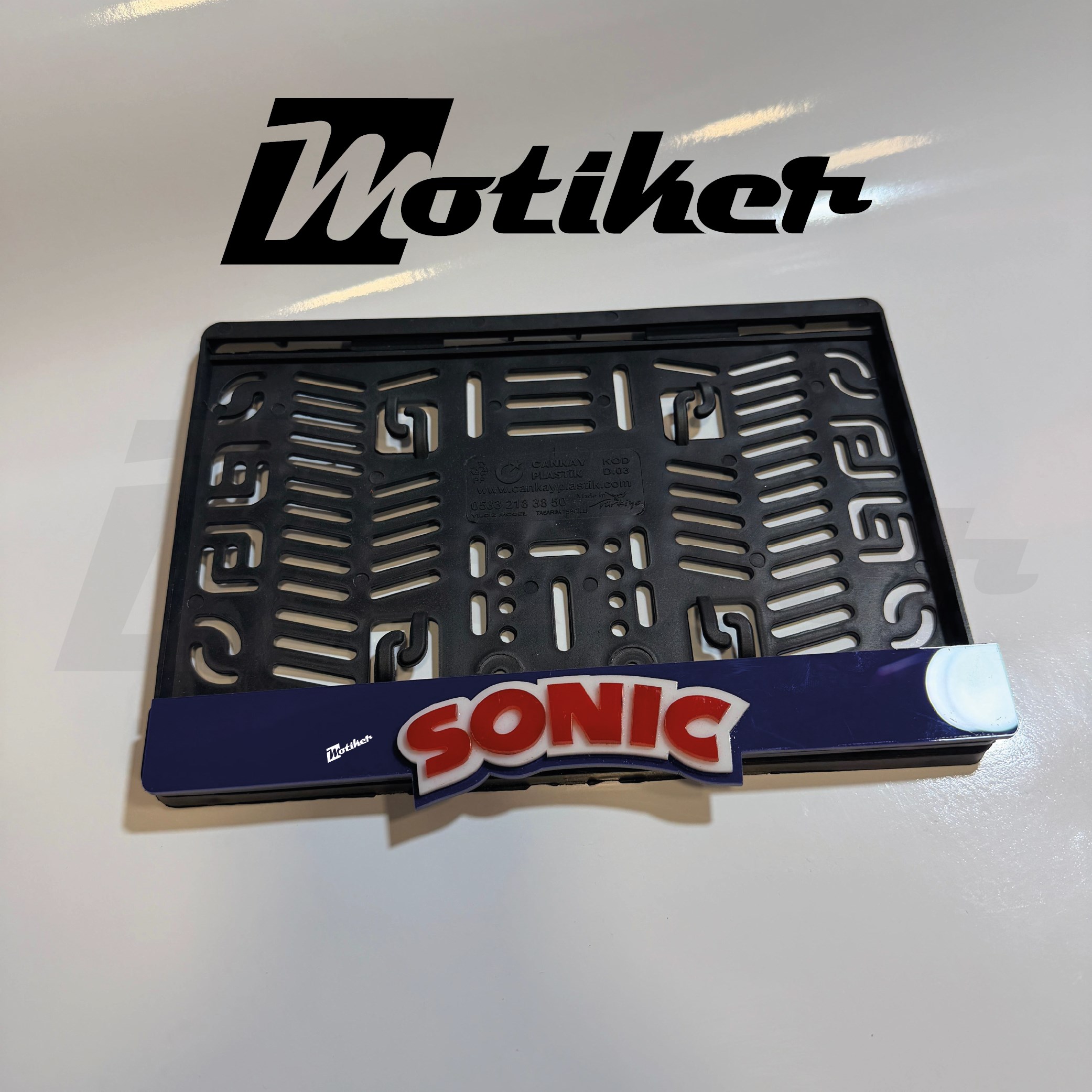 Pleksi Plakalık Mavi Üstüne Sonic Tasarımlı Motosiklet  Plakalık