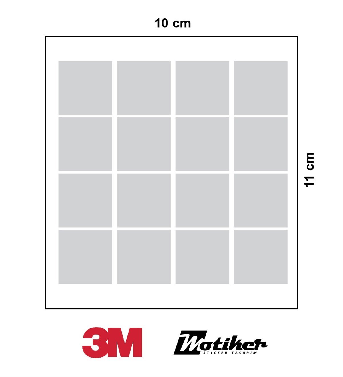 3M Gri Reflective (Reflektif) 16'lı Kare Sticker Etiket Modeli
