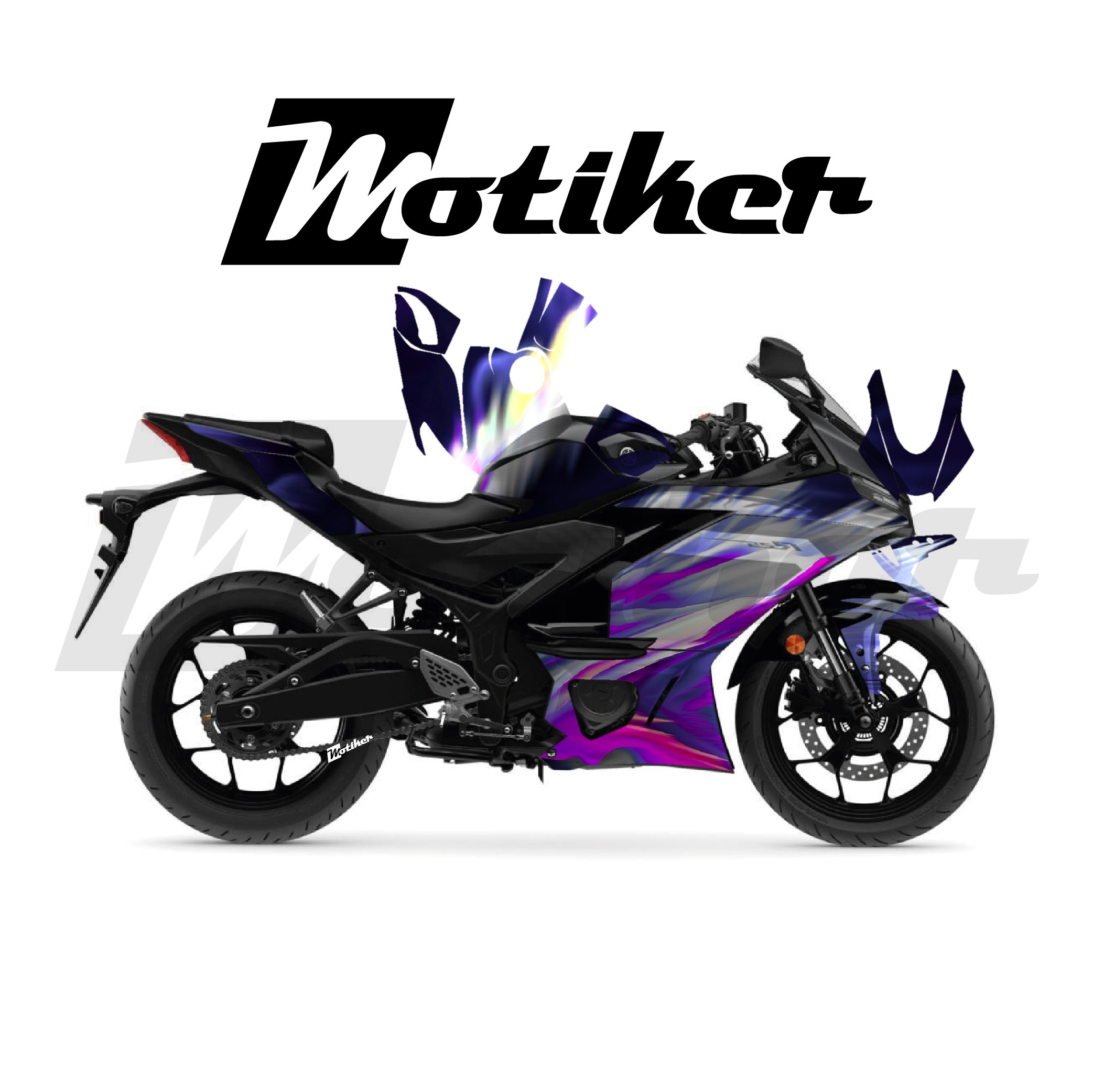 Yamaha YZF R25 Parçalı Kaplama Sticker Etiket Modeli Soyut Tüy Desen 12 (MTK9373)