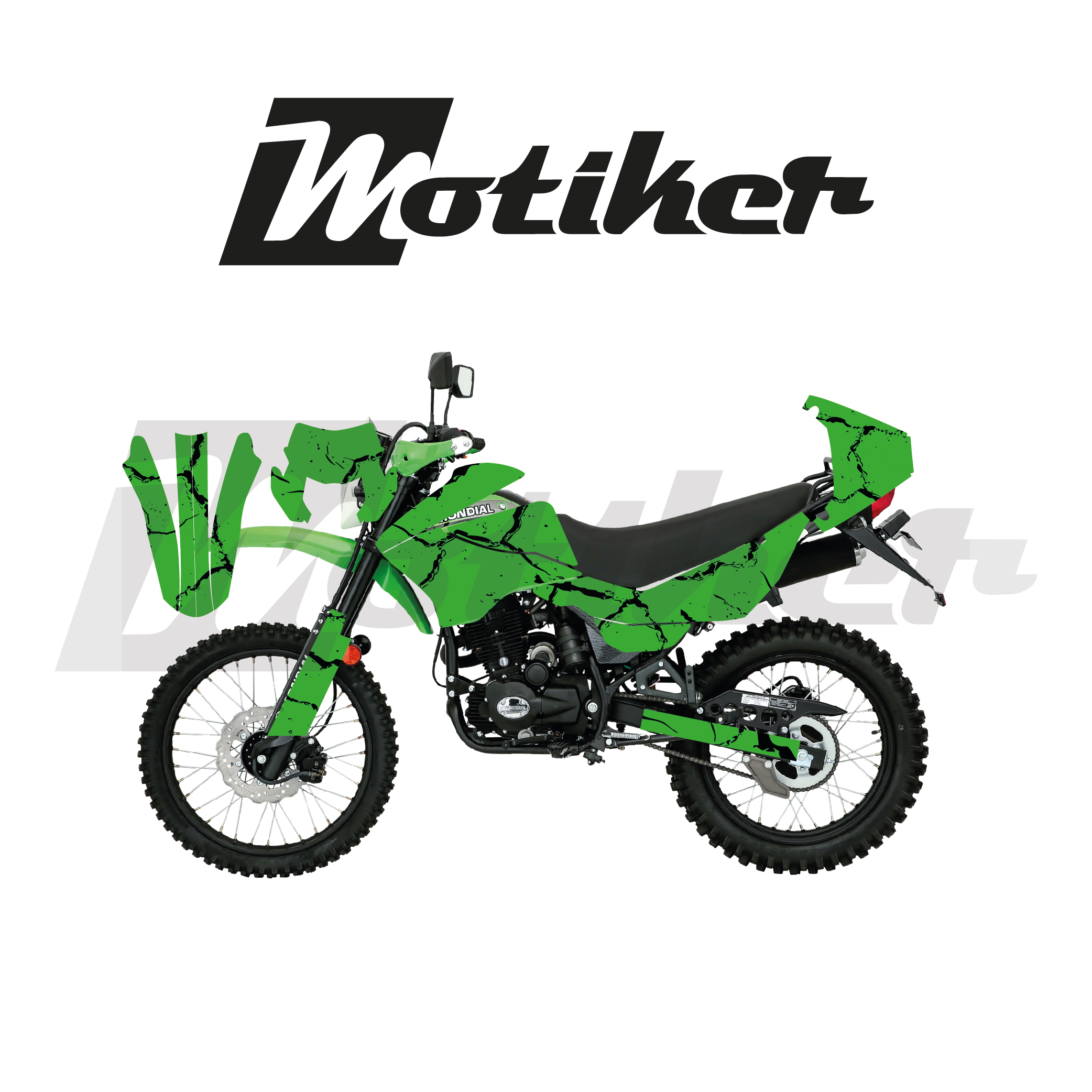 Mondial 2022-2026 Model X-Treme Max 200i Yeşil Zemin Üstüne Siyah Şimşek Tasarımı Sticker Etiket Modeli