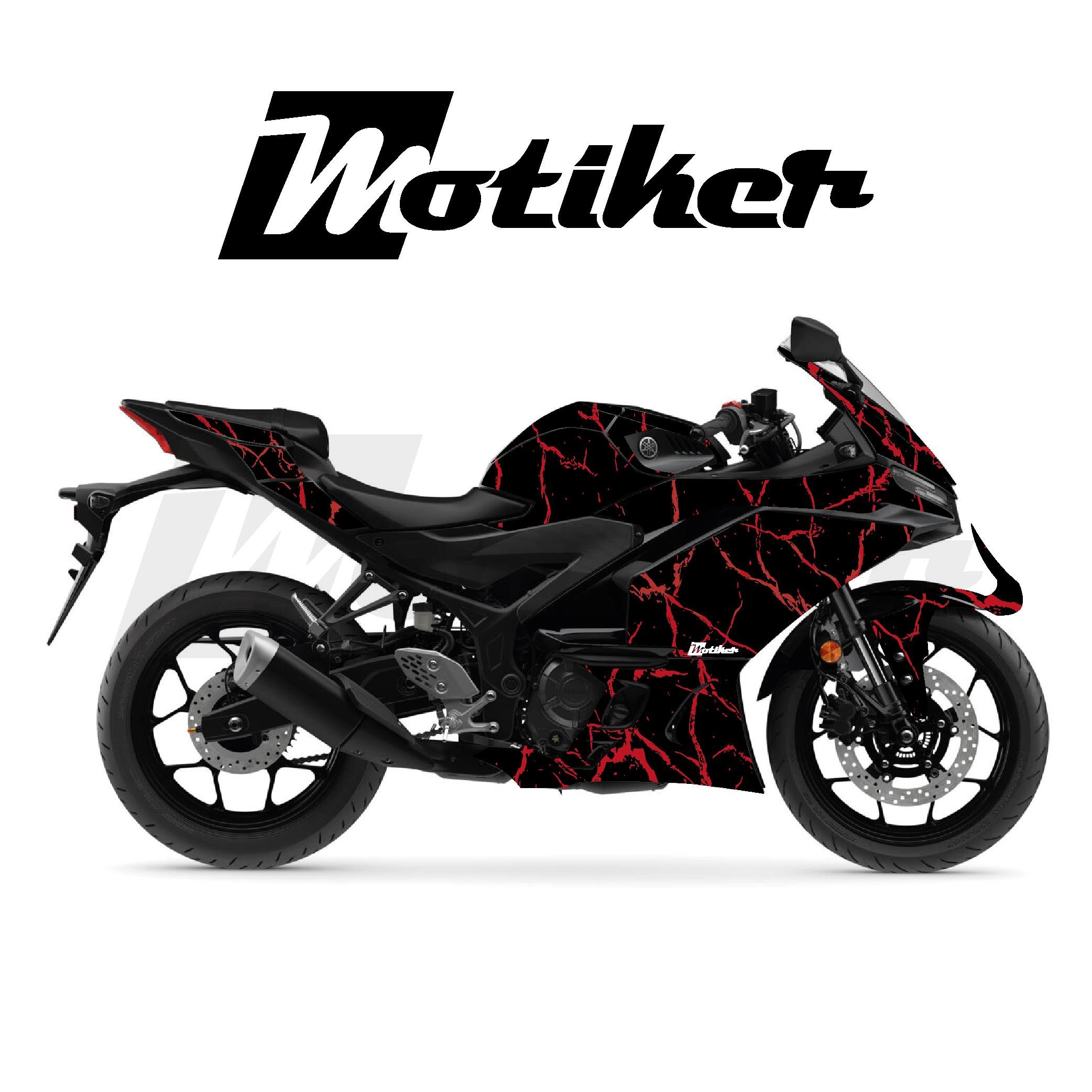 Yamaha YZF-R25 2025 Model Motosiklet Kaplama Sticker Etiket Parçalı Model Kırmızı Şimşek 