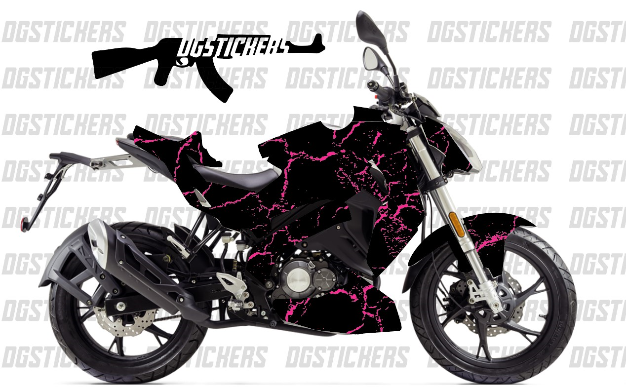Benelli 125S Craked Pembe Siyah Tasarımı Sticker Etiket Modeli
