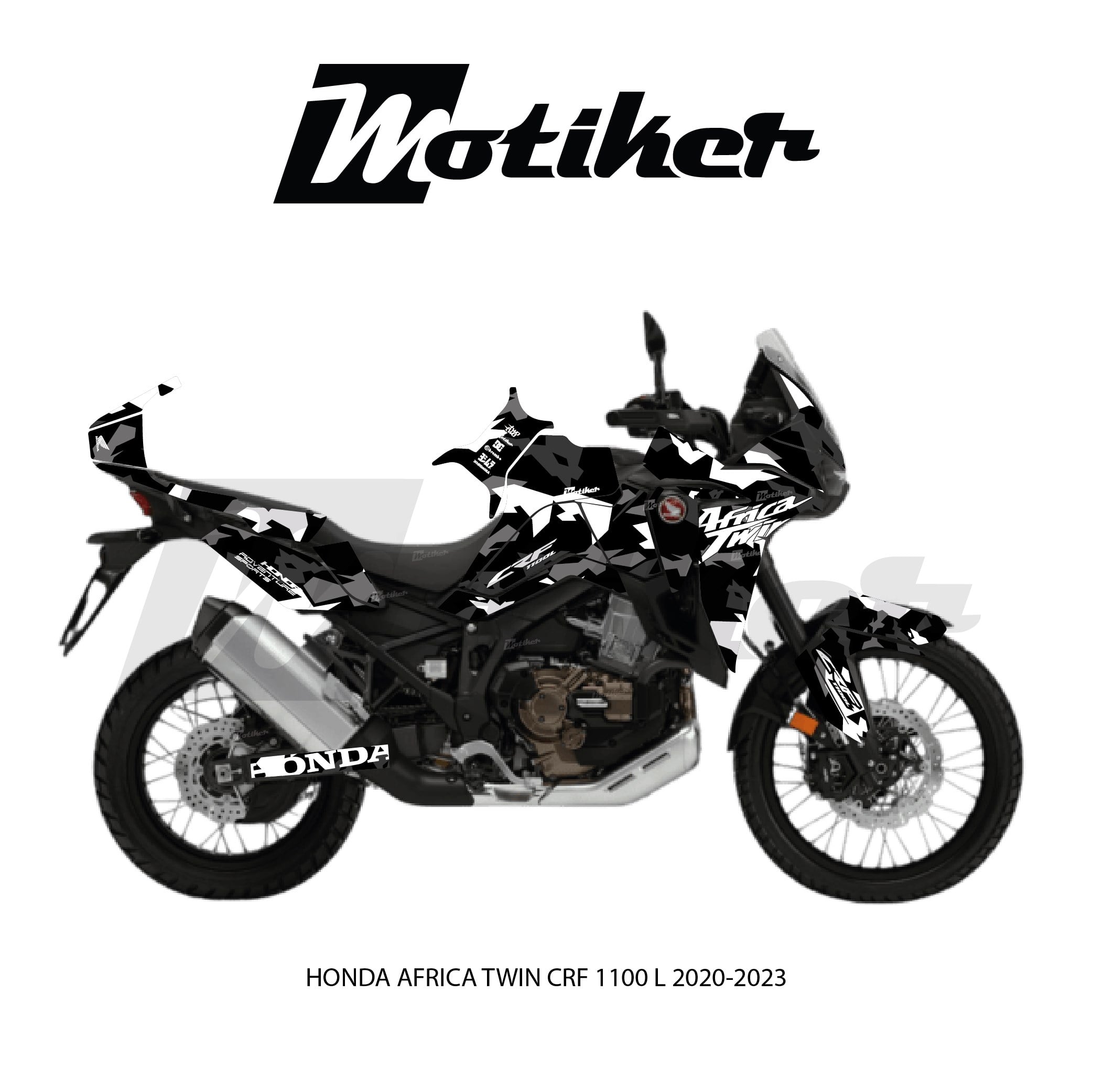 HONDA AFRICA TWIN CRF 1100 L 2020-2023 Adventure Camouflage Parçalı Kaplama Siyah Beyaz Gri