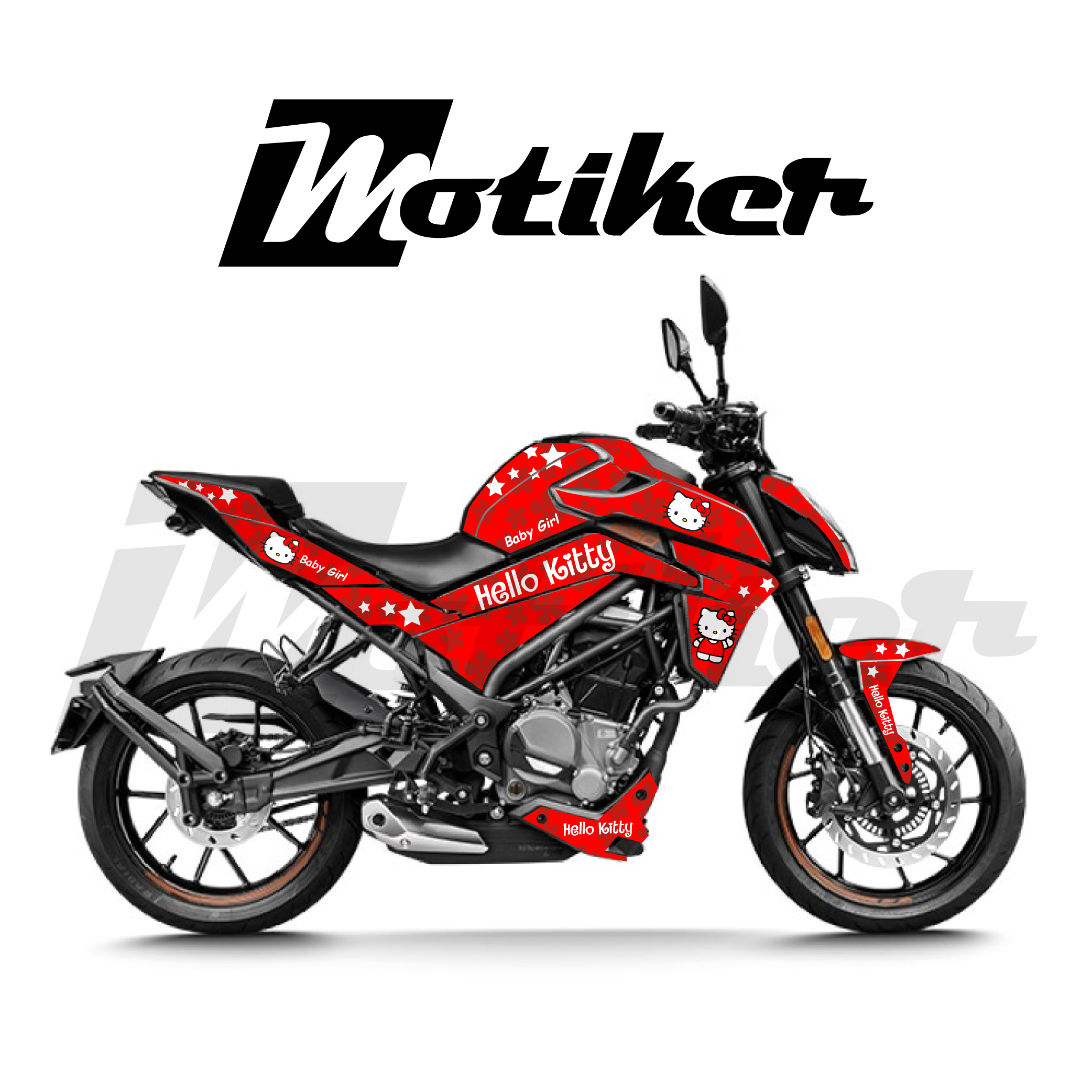 CF MOTO 250NK Hello Kitty Kırmızı BeyazTasarımı Sticker Etiket Modeli