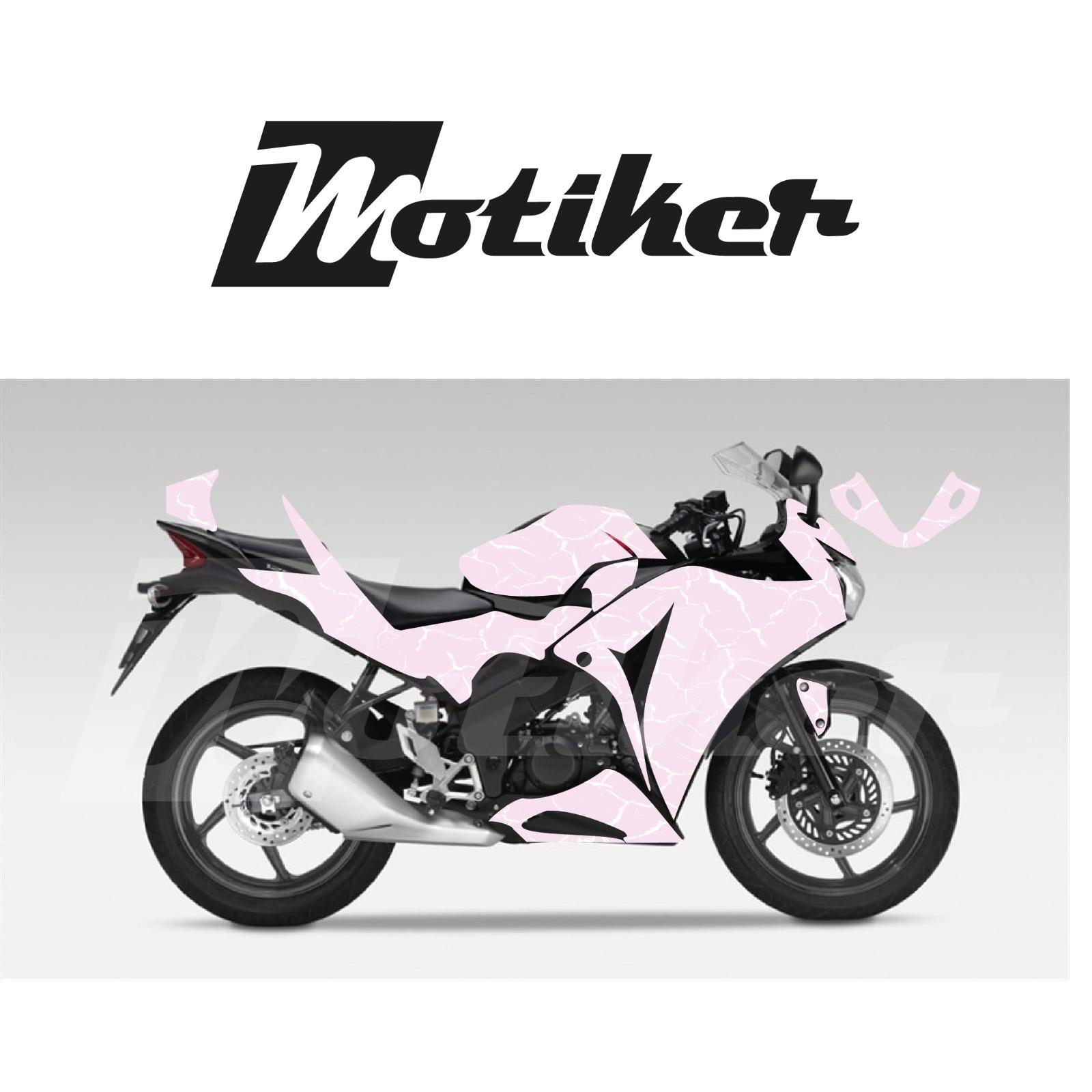 Honda CBR 125R Toz Pembe Zemin Üstüne Beyaz Şimşek Desen Tasarım Sticker Etiket Modeli