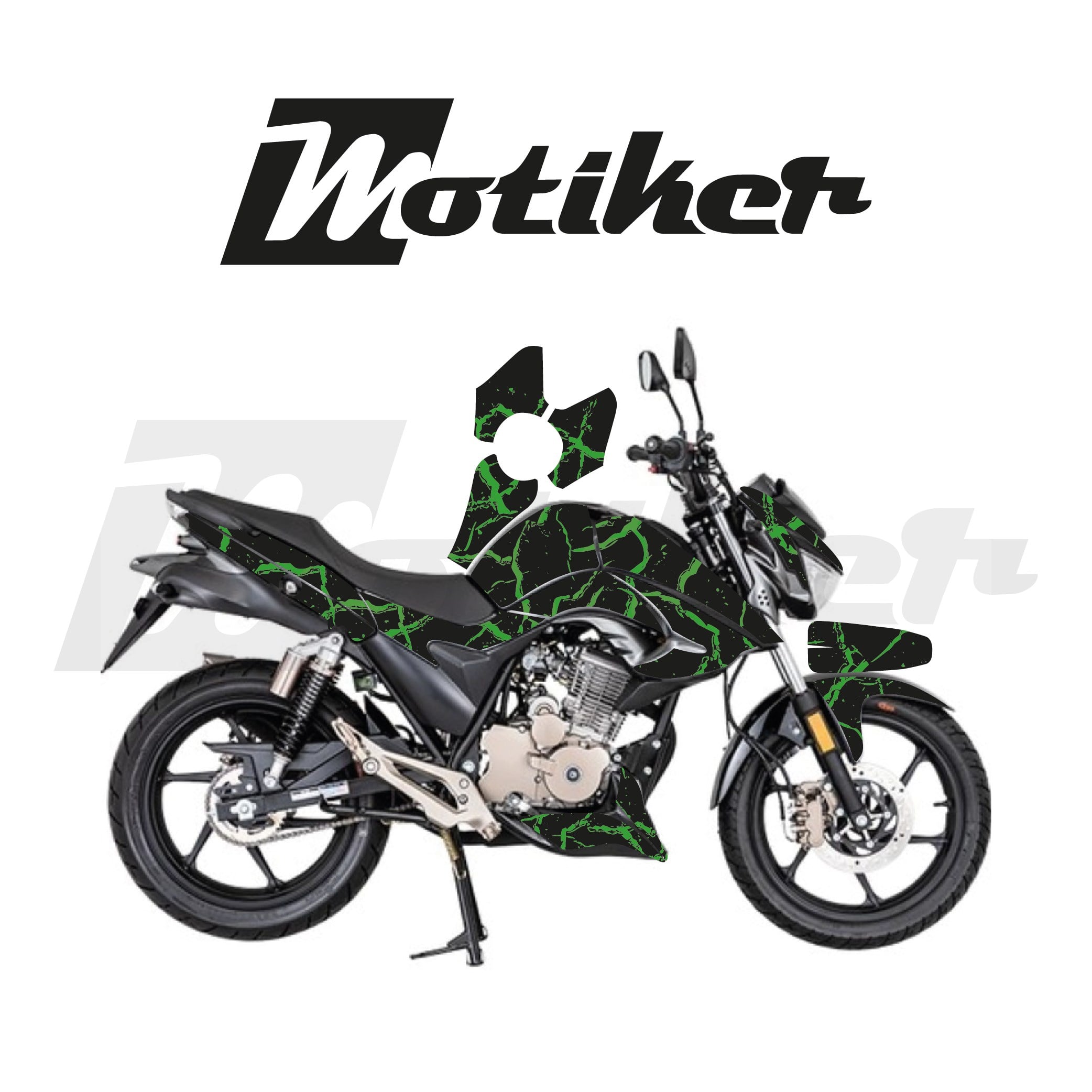 Mondial Drift L Yeşil Şimşek Tasarımı Parçalı Kaplama Sticker Etiket Modeli