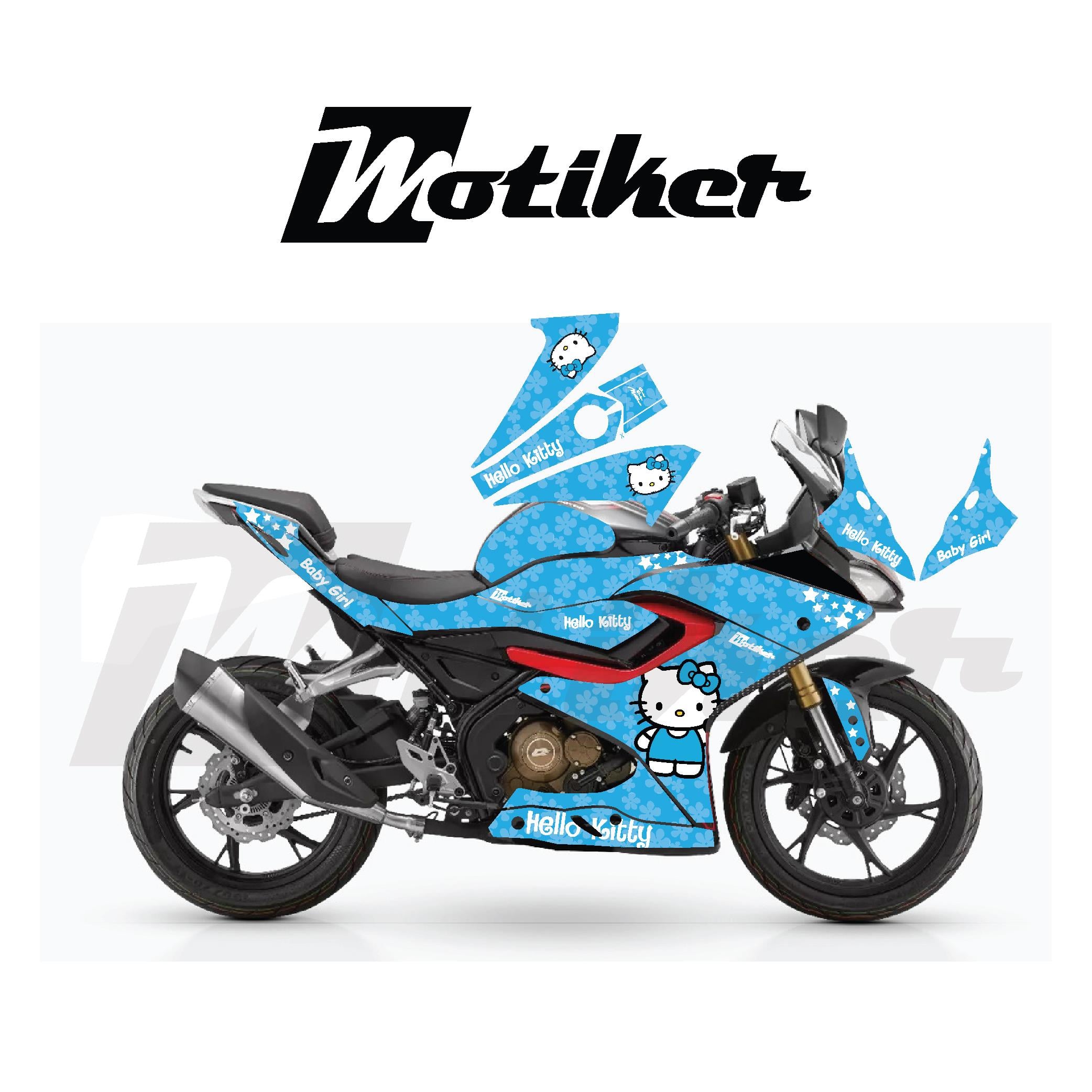 RKS SRK125R Mavi Hello Kitty Parçalı Kaplama Tasarımı Sticker Etiket Modeli