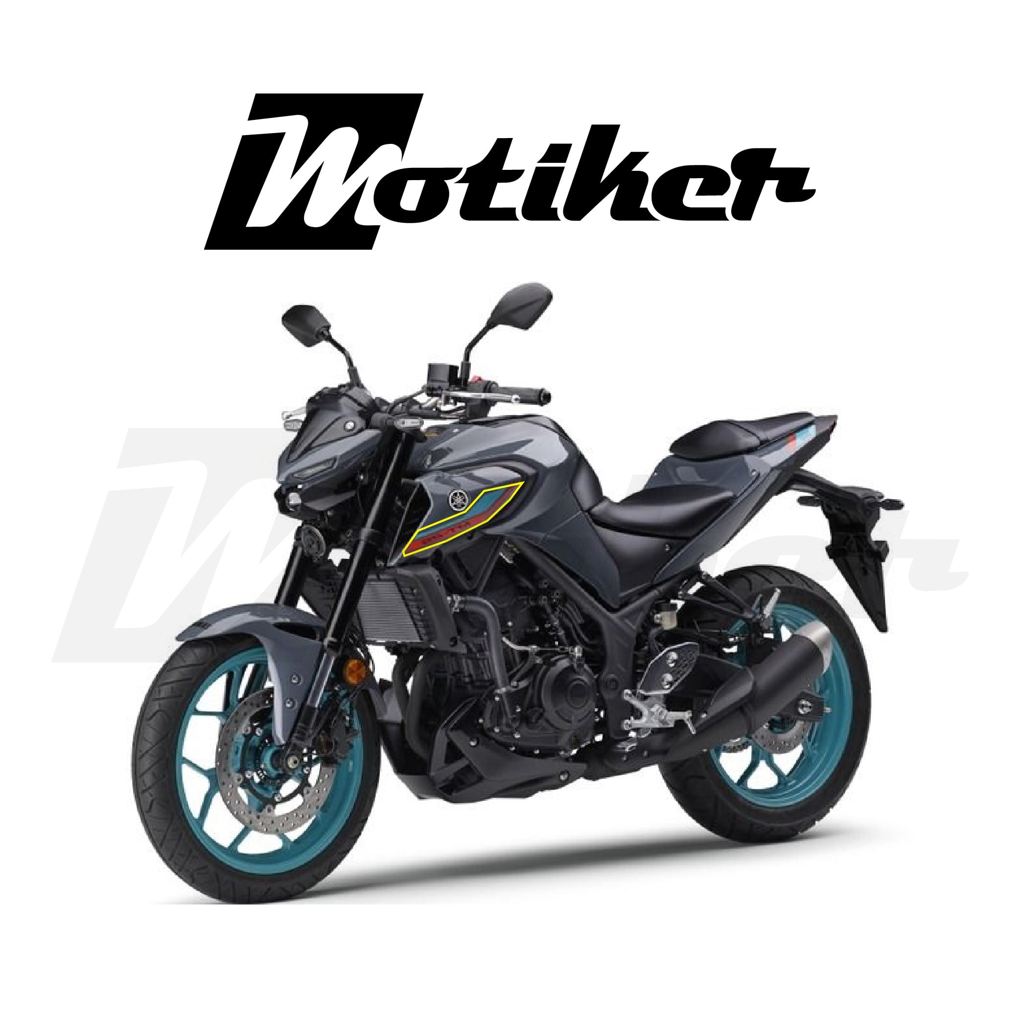 Yamaha MT-25 2025 Gri Motor Yan Grenaj Turkuaz Turuncu Sticker Sol Yan