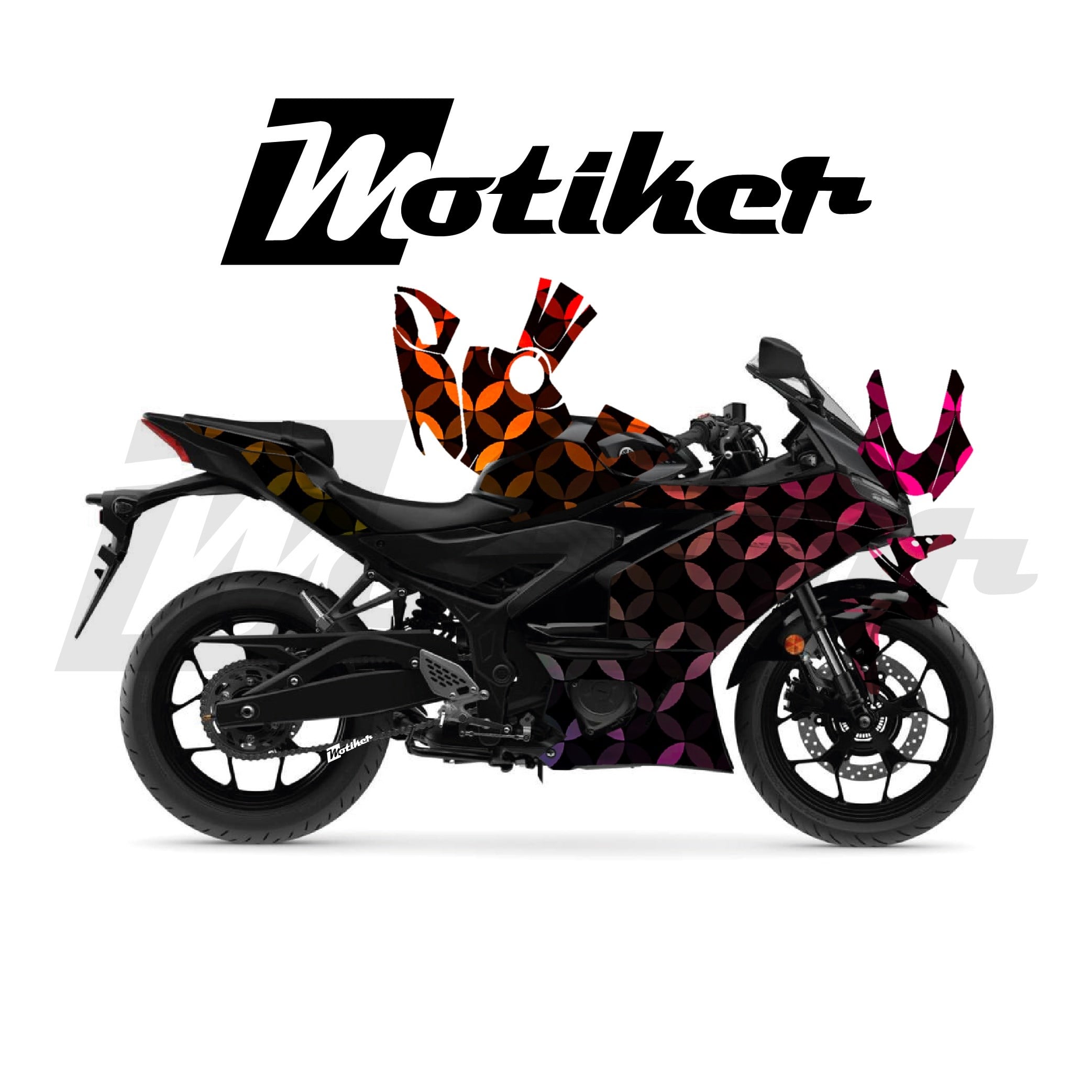 Yamaha YZF R25 Parçalı Kaplama Sticker Etiket Modeli Renkli Mozaik Desen 11 (MTK9372)