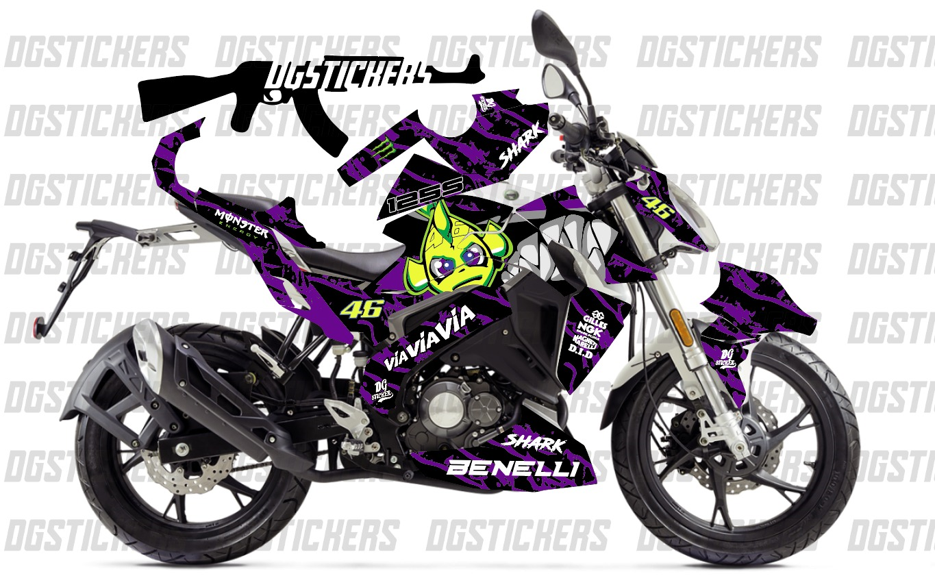 Benelli 125S Shark Mor Siyah Tasarımı Sticker Etiket Modeli