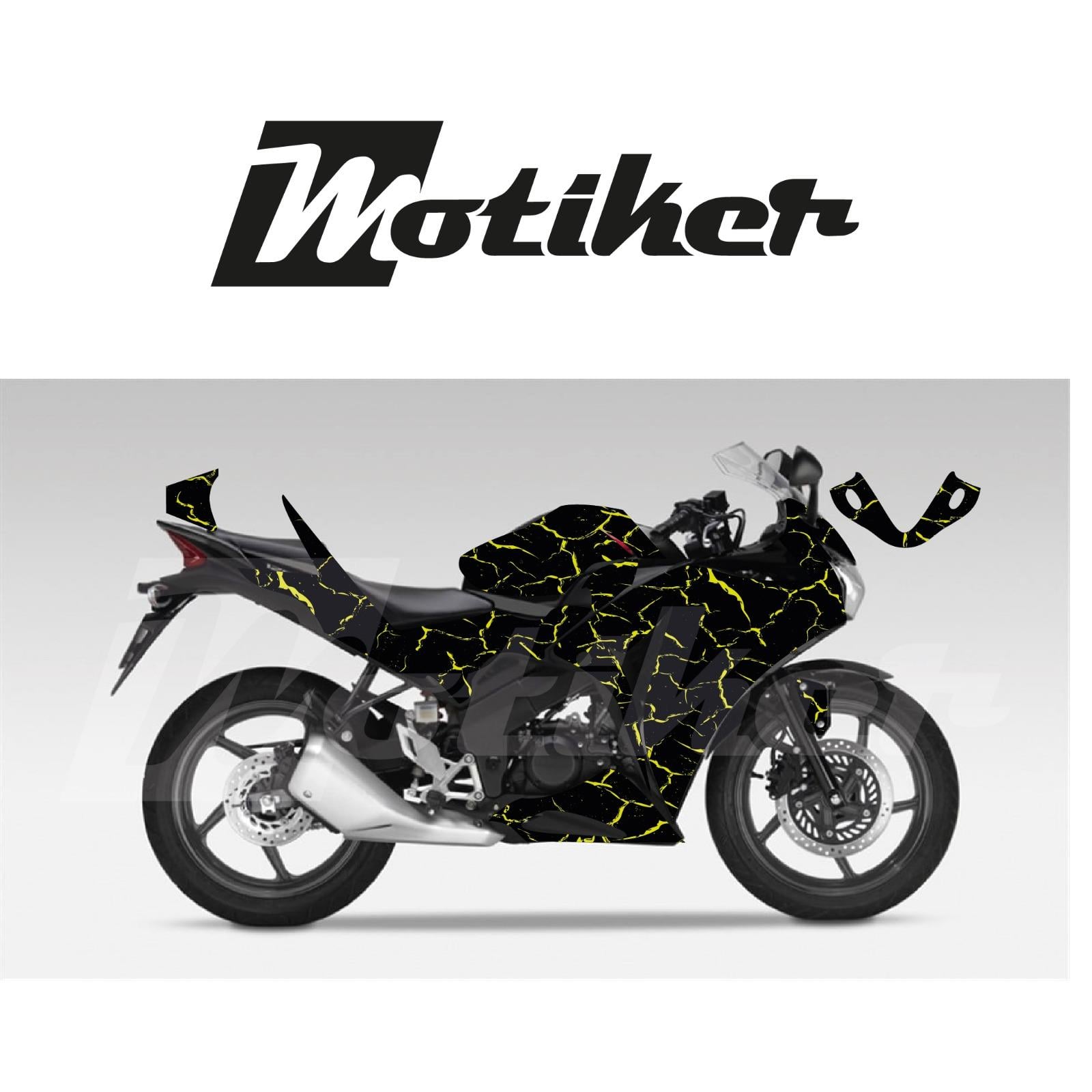 Honda CBR 125R Siyah Zemin Üstüne Sarı Şimşek Desen Tasarım Sticker Etiket Modeli