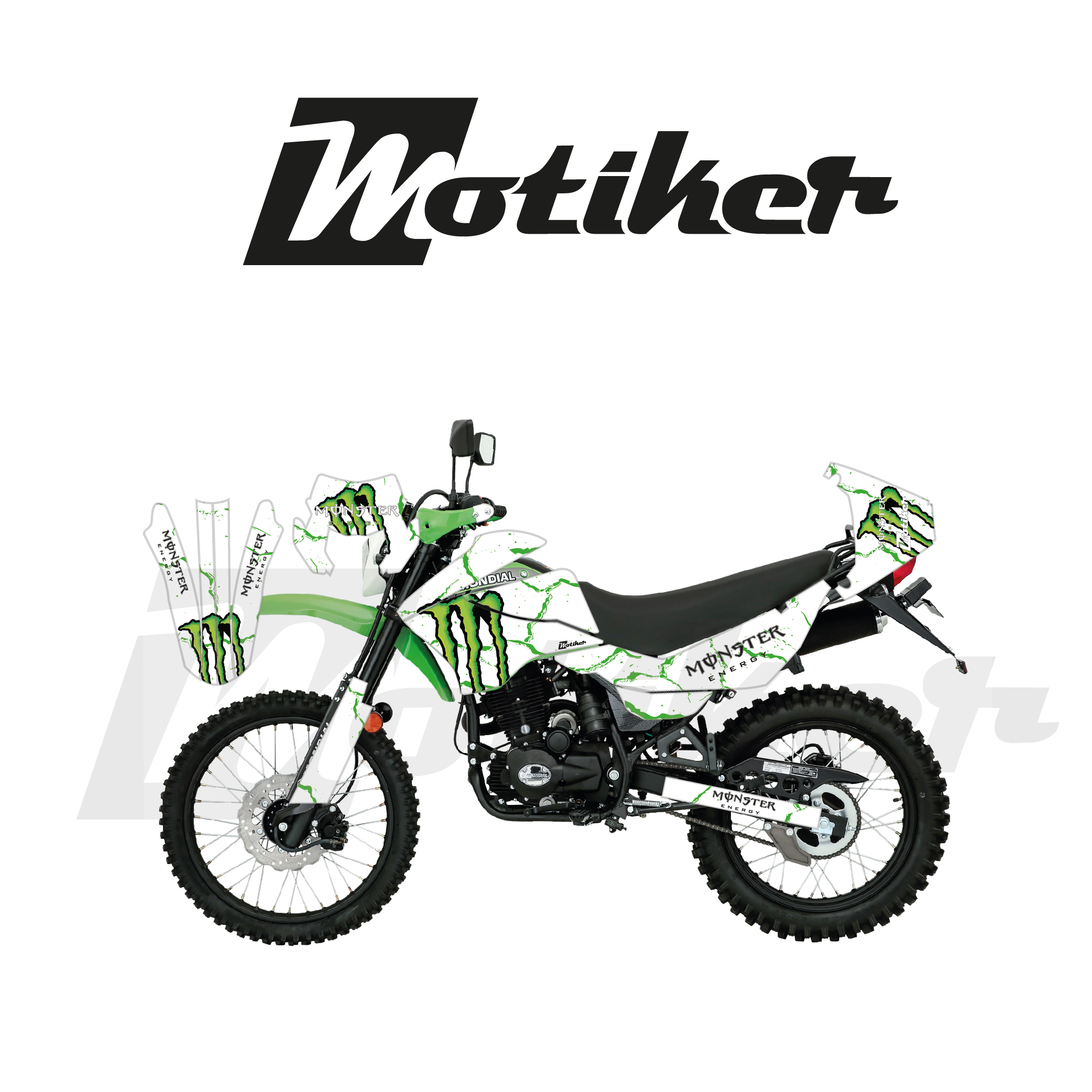 Mondial 2022-2026 Model  X-Treme Max 200İ Monster Beyaz Zemin Üstü Yeşil Tasarımı Sticker Etiket Modeli