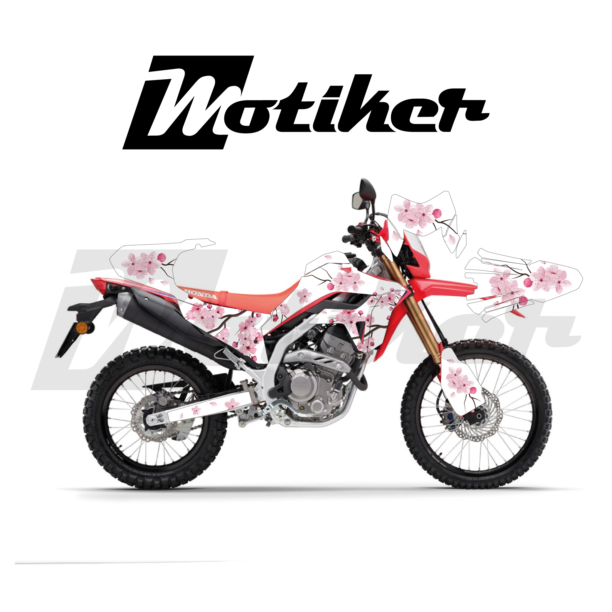 Honda CRF 250L 2025-2026 Model Sakura Çiçeği Beyaz Üzeri Pembe Çiçek Tasarımı Sticker Etiket Modeli