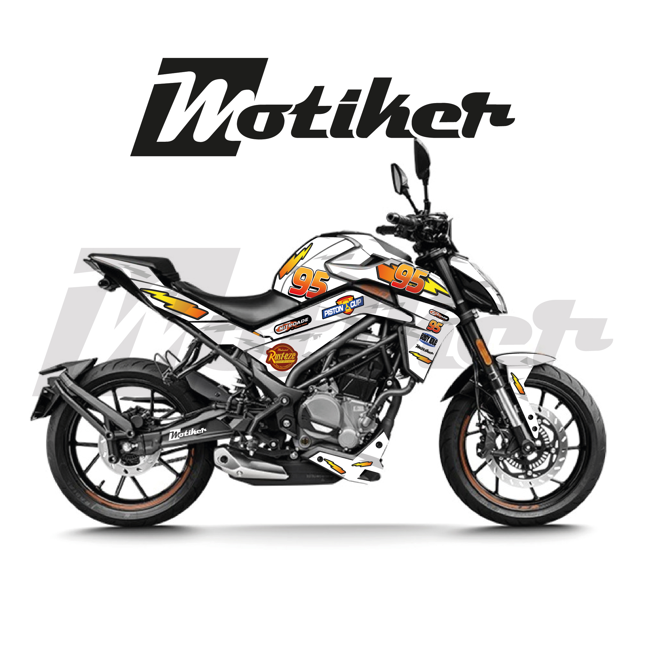 CF MOTO NK250 2023 - 2026 Model Şimşek McQueen Beyaz Tasarımı Sticker Etiket Modeli