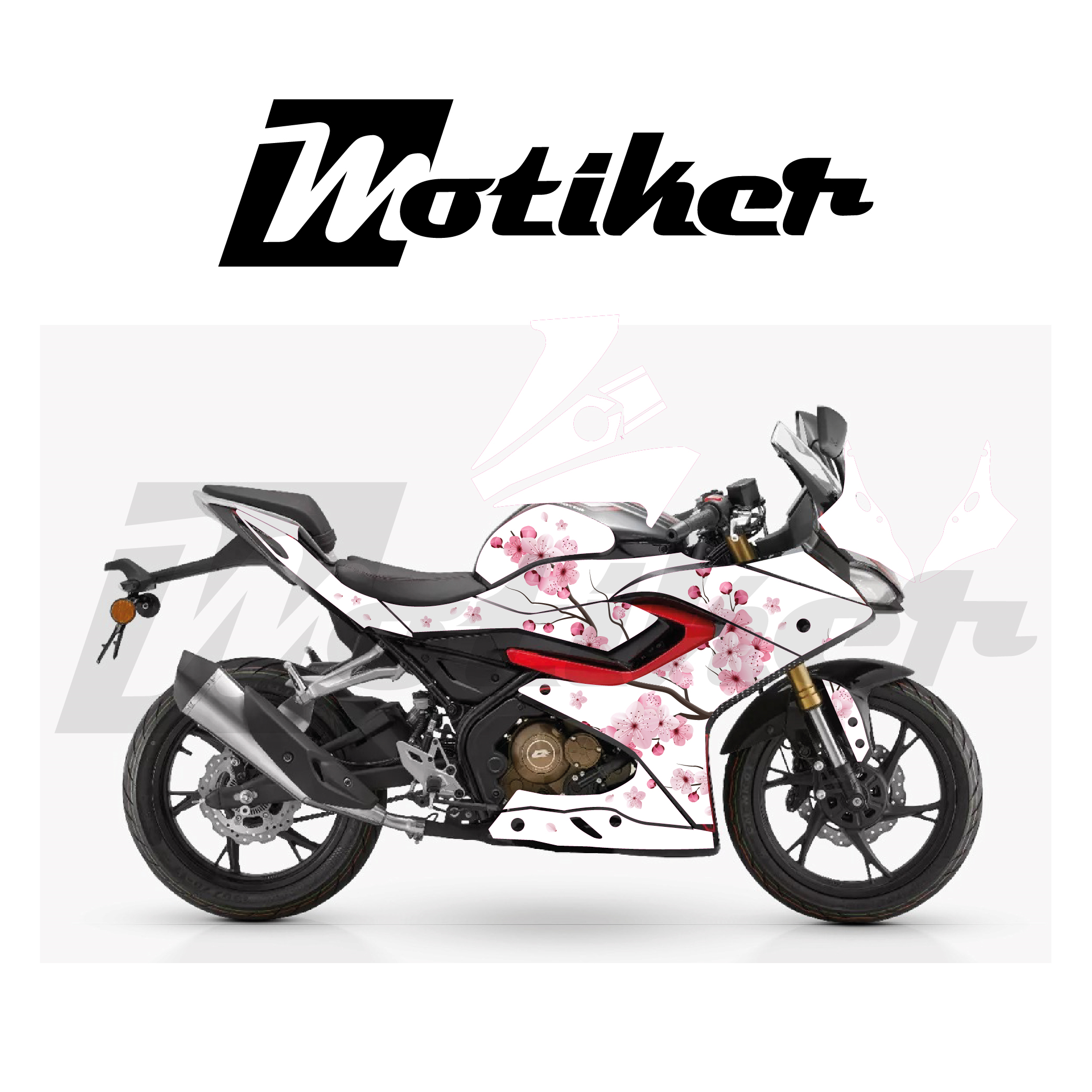 RKS SRK 125R Sakura Çiçeği Beyaz Zemin Üzeri Pembe Çiçek Tasarımı Sticker Etiket Modeli