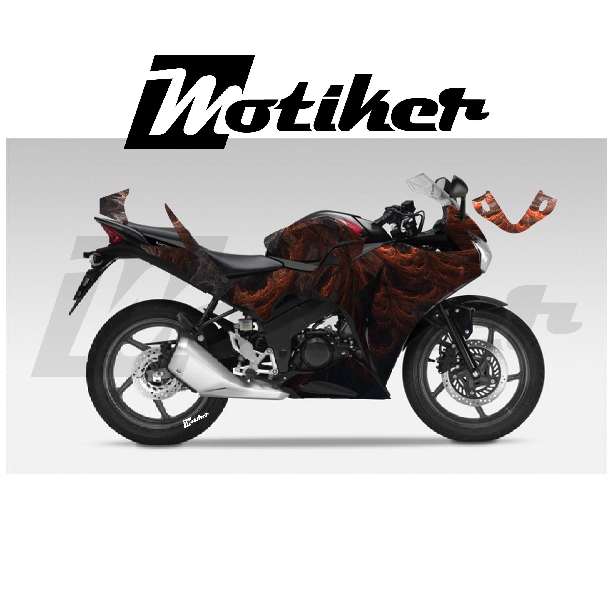Honda CBR 125R Parçalı Kaplama Sticker Etiket Modeli Soyut Alev Desen 16 (MTK9377)