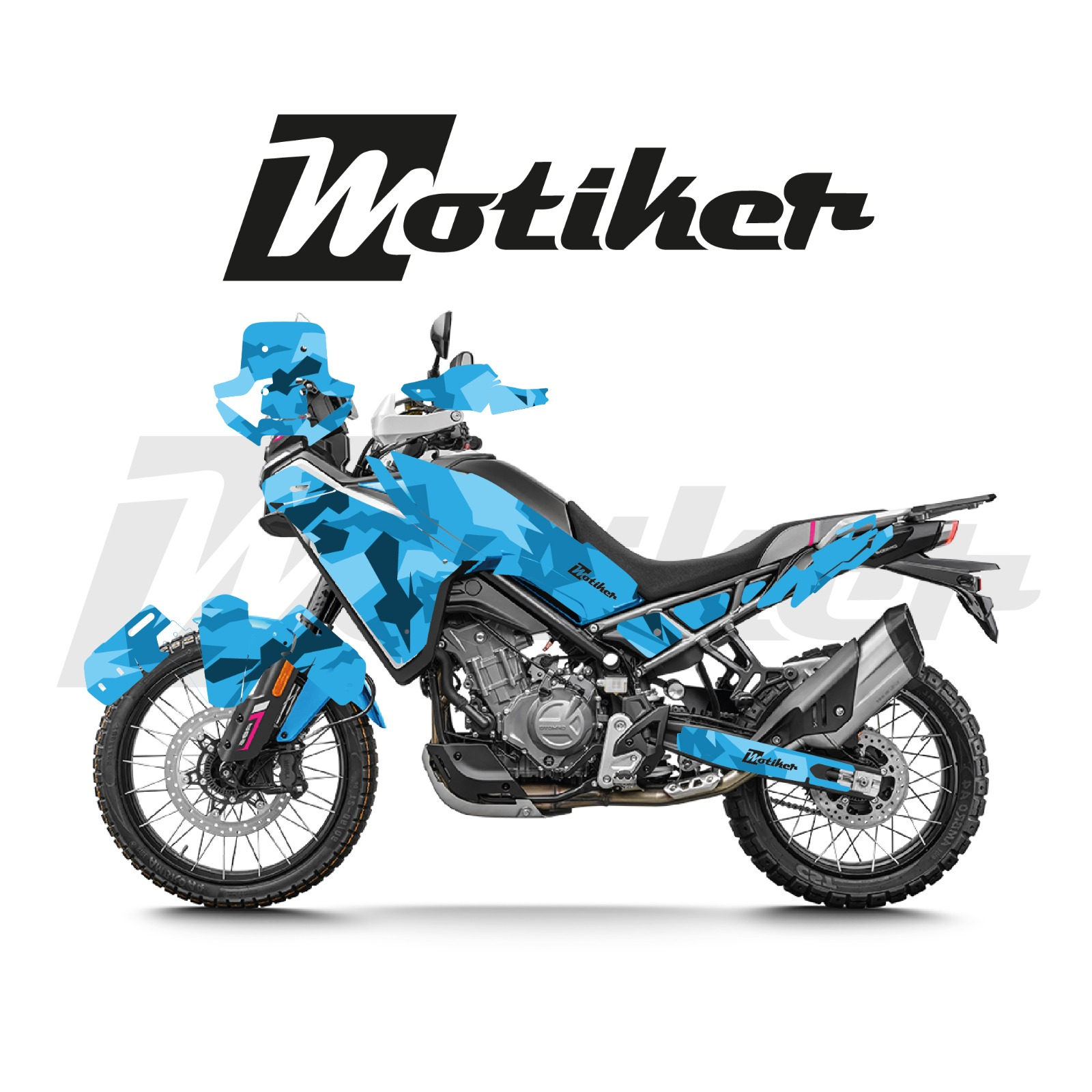 CF MOTO 450MT Kamuflaj Tasarımı Mavi Üzeri Koyu Mavi Sticker Etiket Modeli