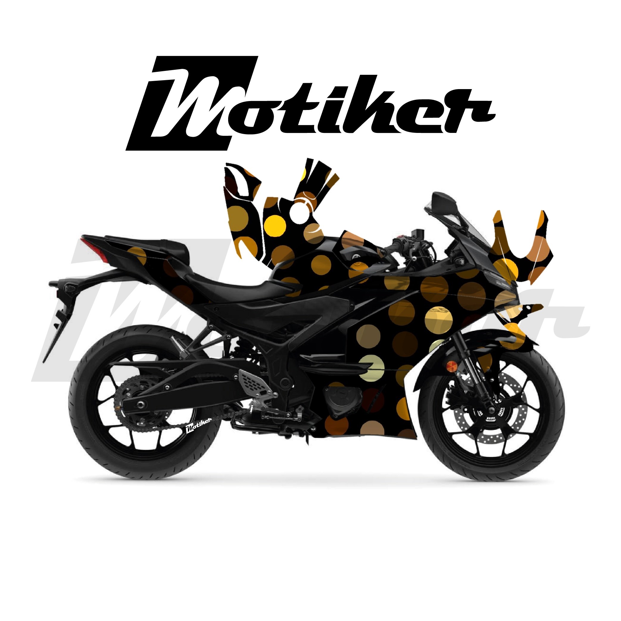 Yamaha YZF R25 Parçalı Kaplama Sticker Etiket Modeli Altın Noktalar Desen 15 (MTK9376)