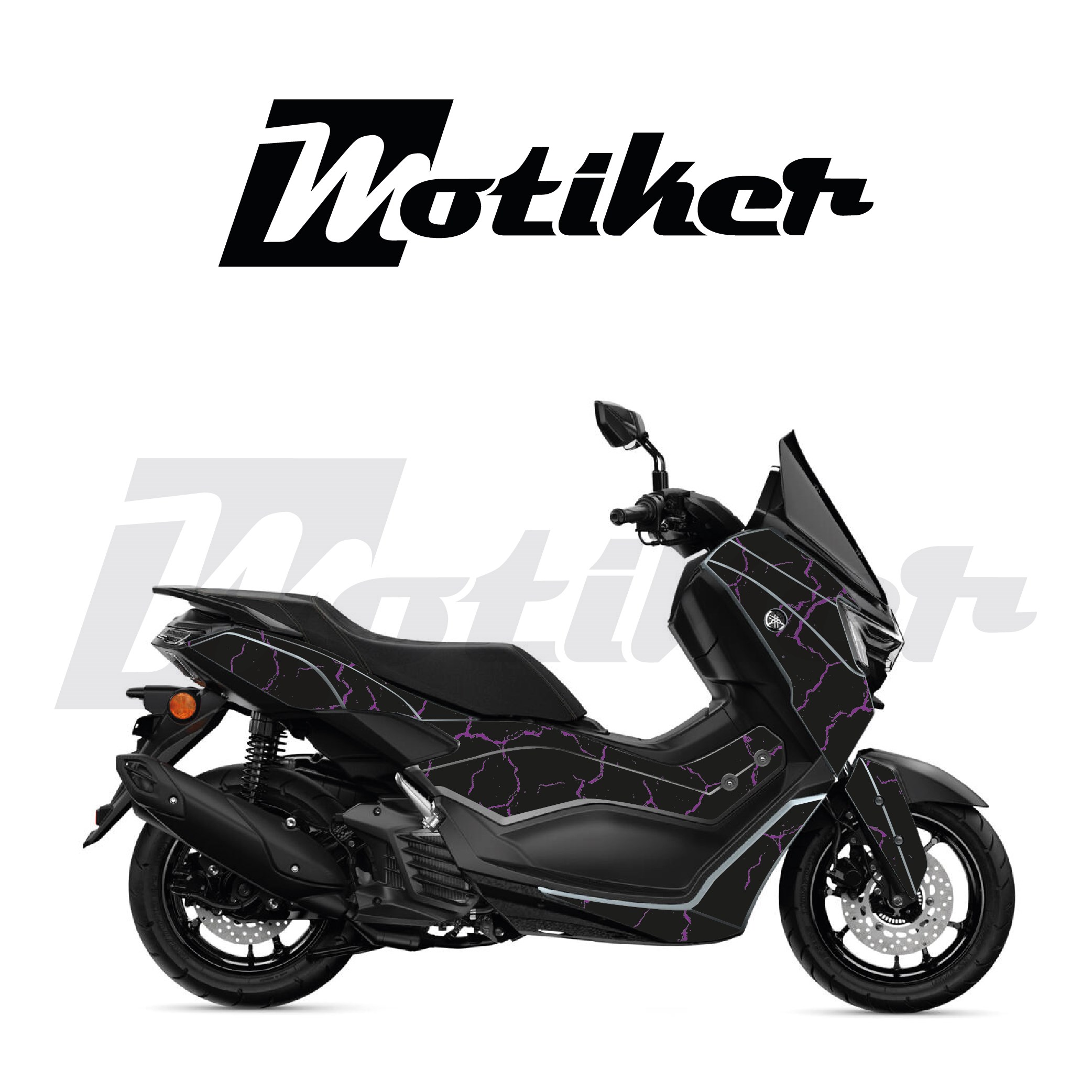 YAMAHA N-MAX Beyaz Zemin Şimşek Desen Parçalı Kaplama Sticker Etiket Modeli