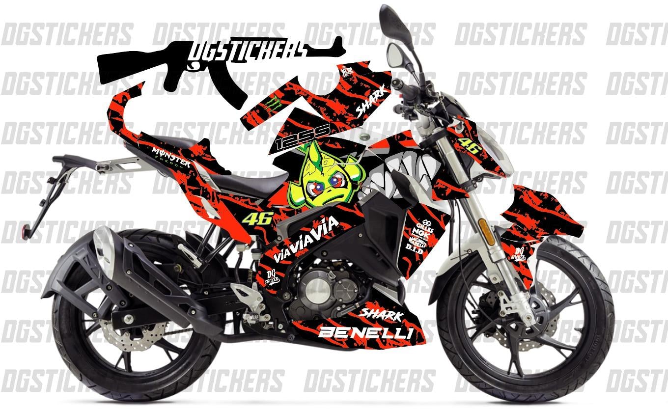 Benelli 125S Shark Kırmızı Siyah Tasarım Sticker Etiket Modeli