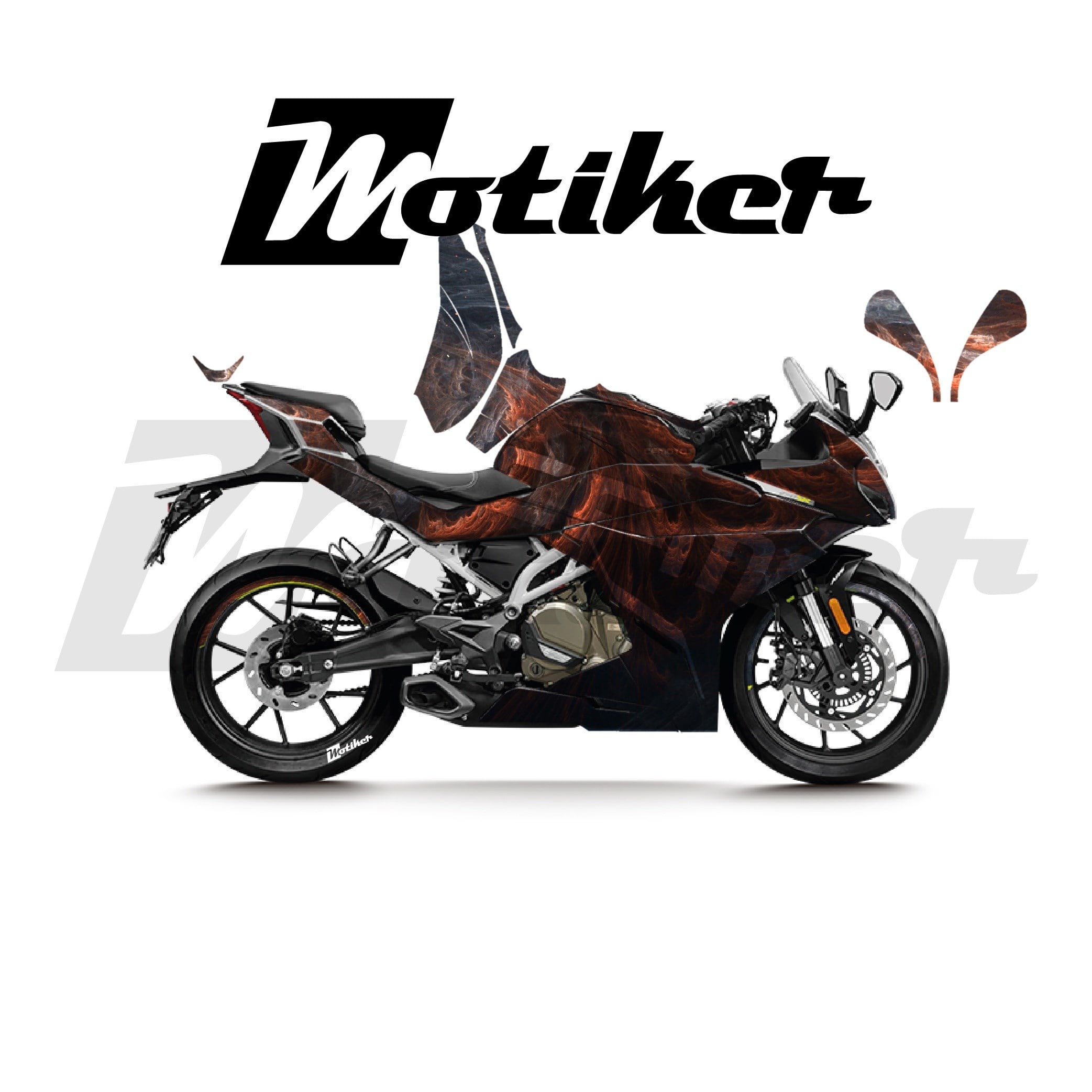 CFMOTO 250SR Parçalı Kaplama Sticker Etiket Modeli Soyut Alev Desen 16 (MTK9377)