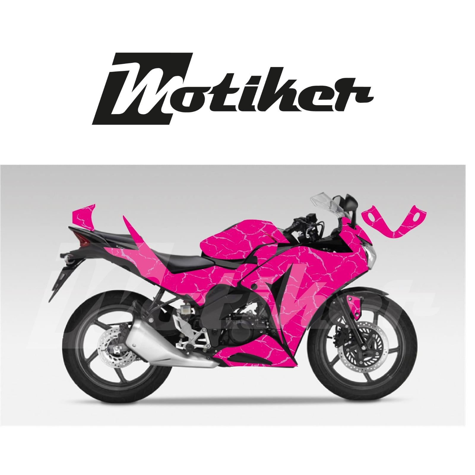 Honda CBR 125R Pembe Zemin Üstüne Toz Pembe Şimşek Desen Tasarım Sticker Etiket Modeli