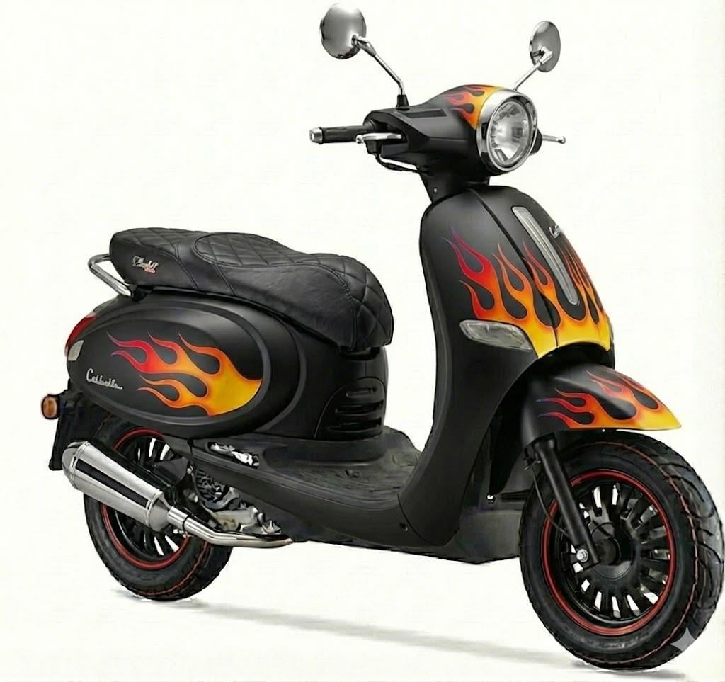 Motorsiklet Alev Desen Sticker Etiket Modeli ARORA/VESPA Moedellerine Uygundur 