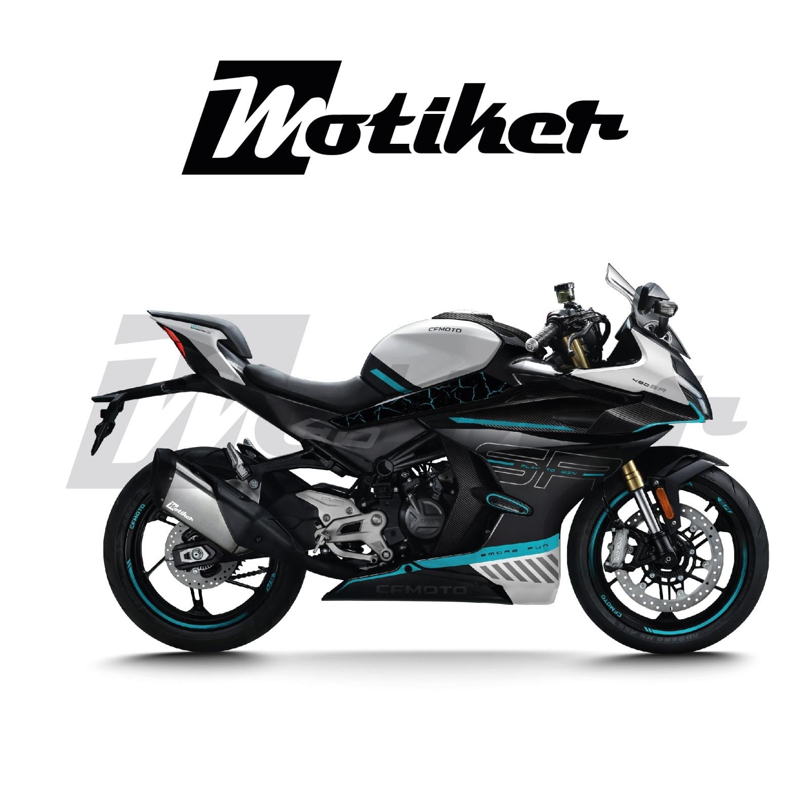 CFMOTO 450SR Orta Grenaj Turkuaz Şimşek 2 Tasarım Sticker Etiket Modeli 
