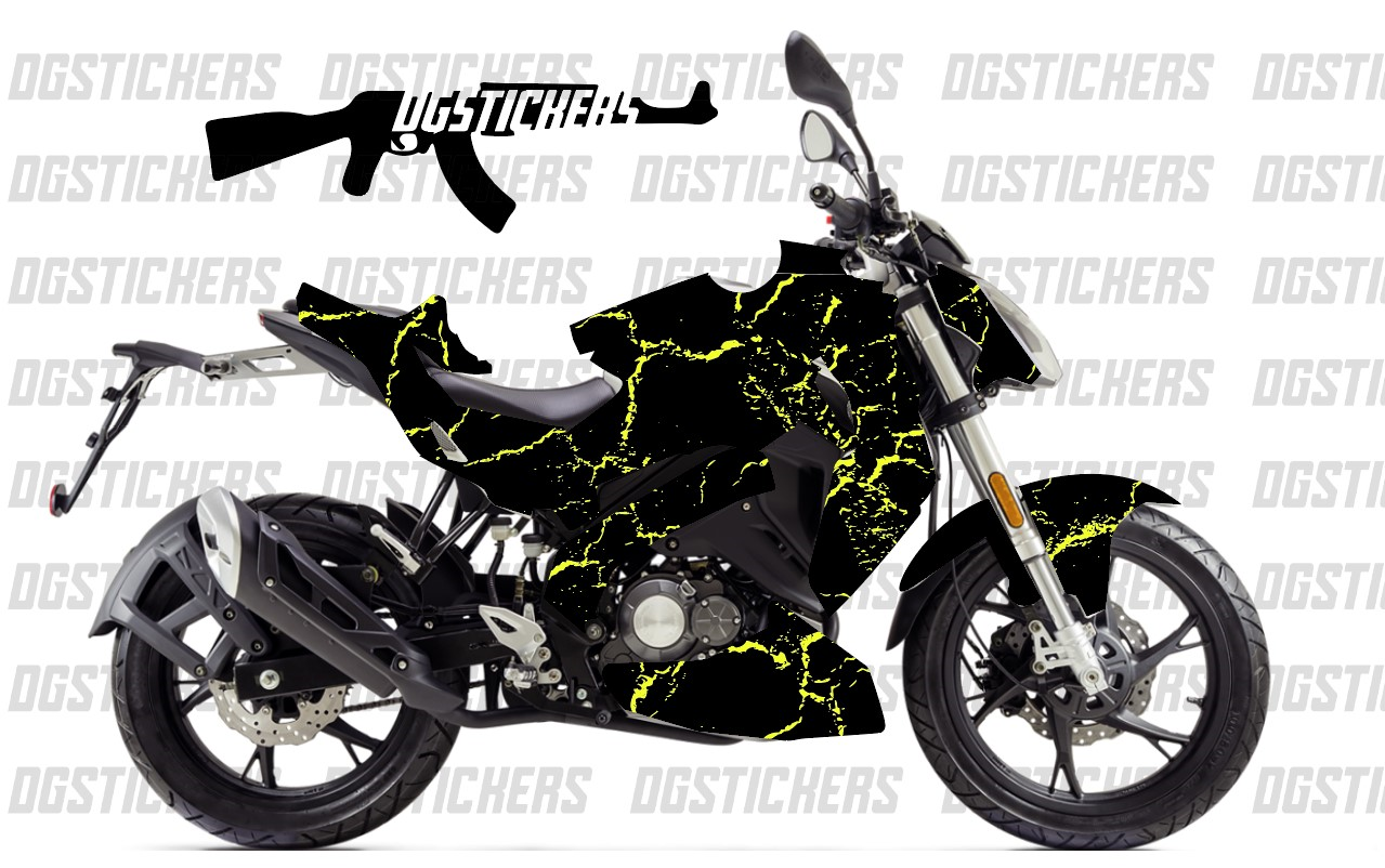 Benelli 125S Craked Sarı Siyah Tasarımı Sticker Etiket Modeli