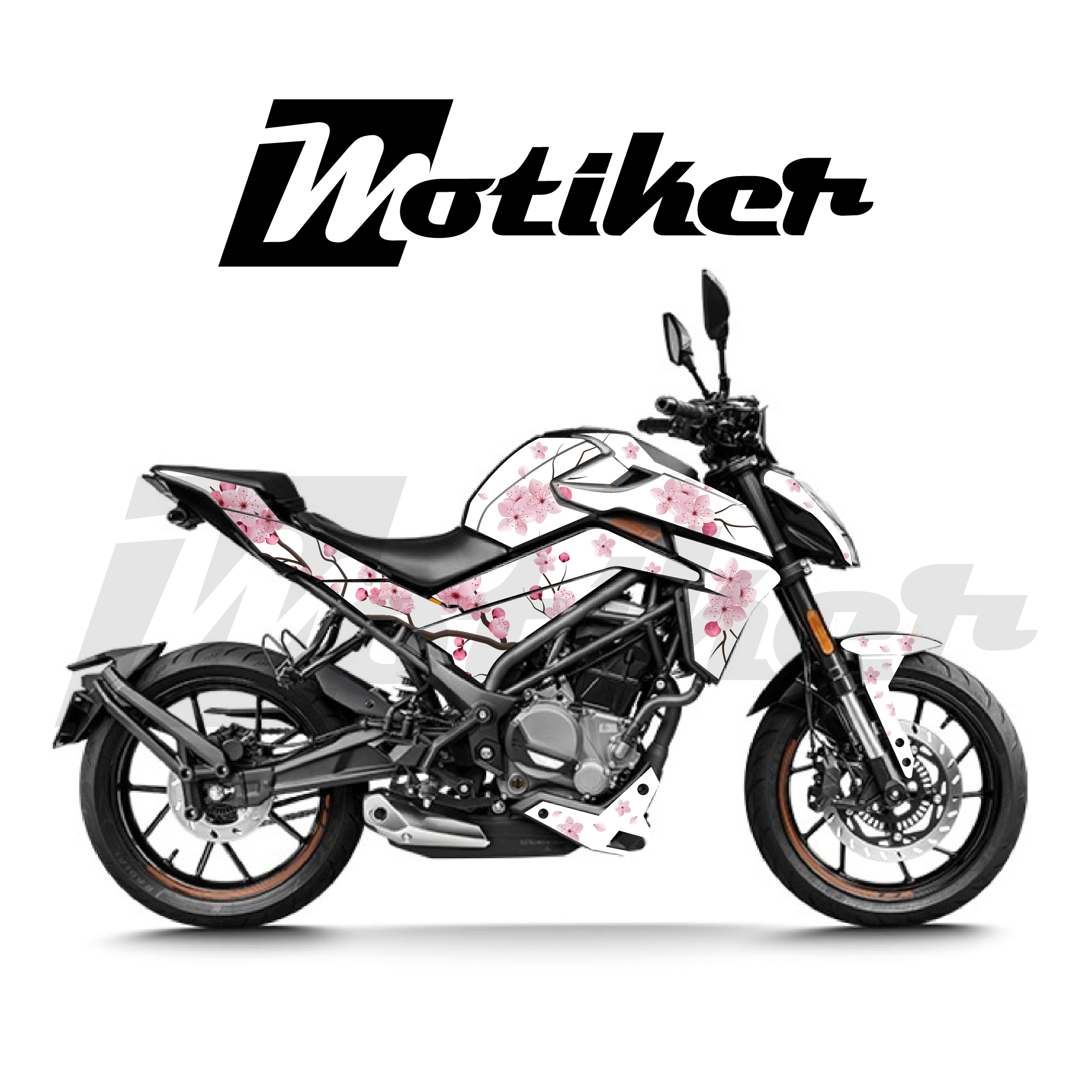 CF MOTO NK250 2023 - 2026 Model Sakura Çiçeği Beyaz Zemin Üzeri Pembe Çiçek Tasarımı Sticker Etiket Modeli