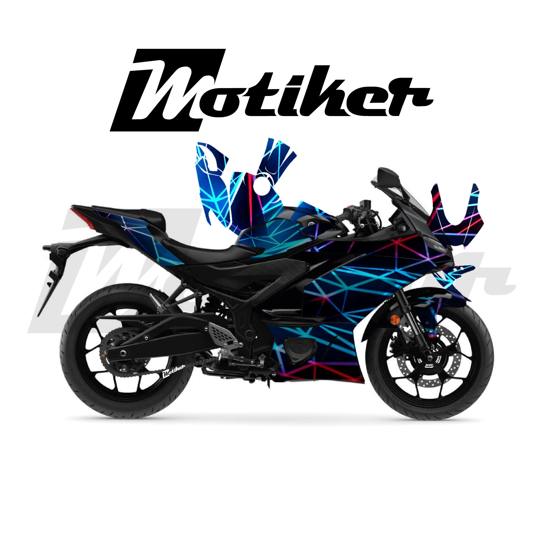 Yamaha YZF R25 Parçalı Kaplama Sticker Etiket Modeli Prizma Desen 18 (MTK9379)