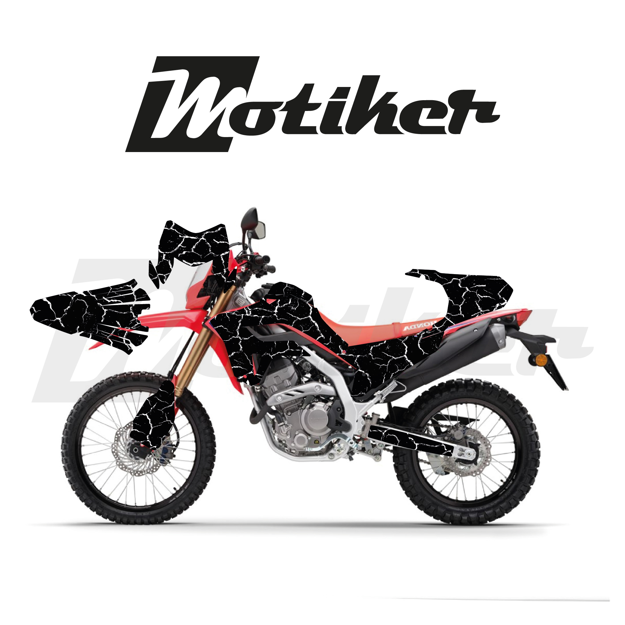Honda CRF 250L 2021-2026 Model Şimşek Tasarım Siyah Zemin Üstü Beyaz Sticker Etiket Modeli 