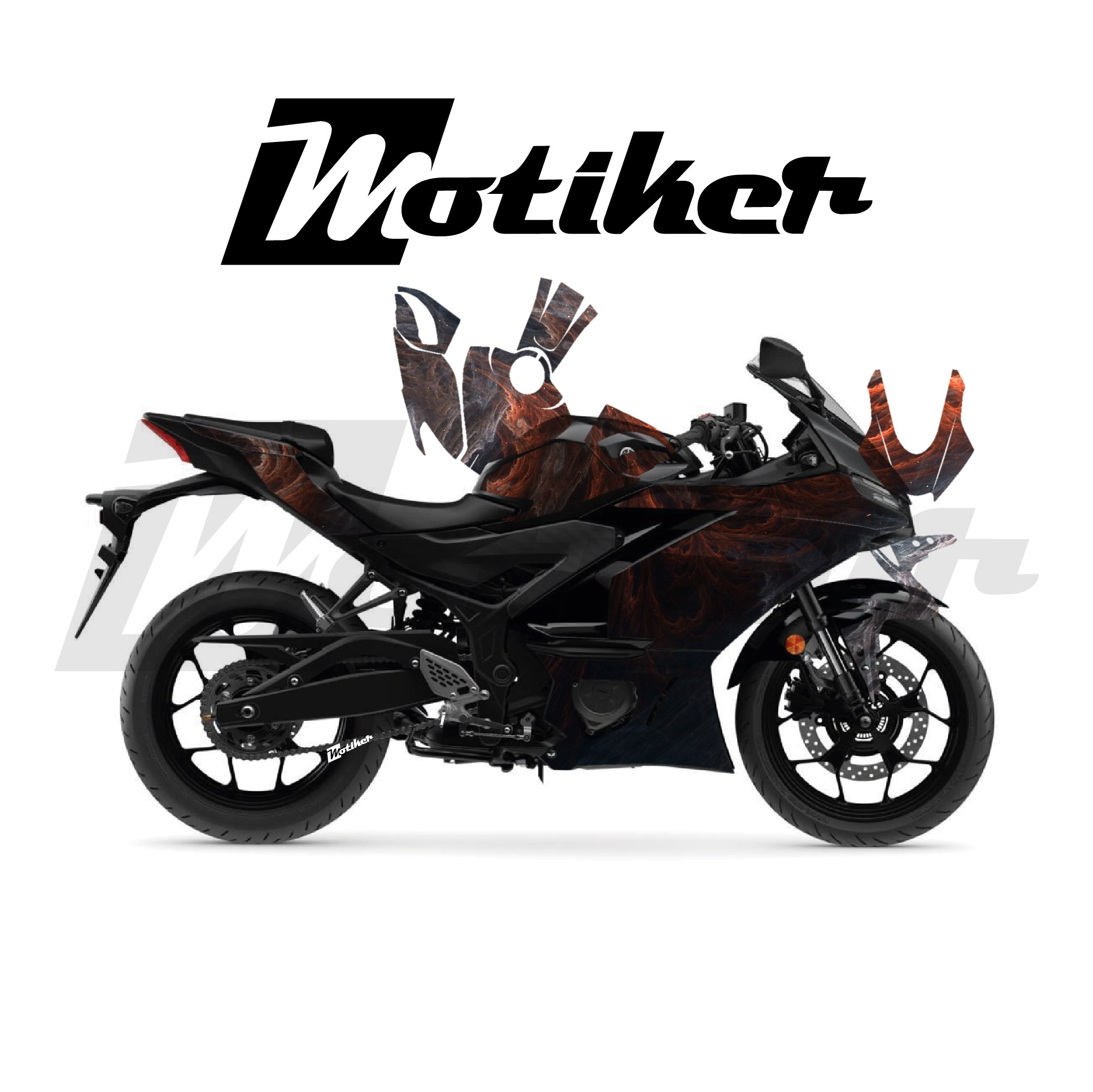 Yamaha YZF R25 Parçalı Kaplama Sticker Etiket Modeli Soyut Alev Desen 16 (MTK9377)