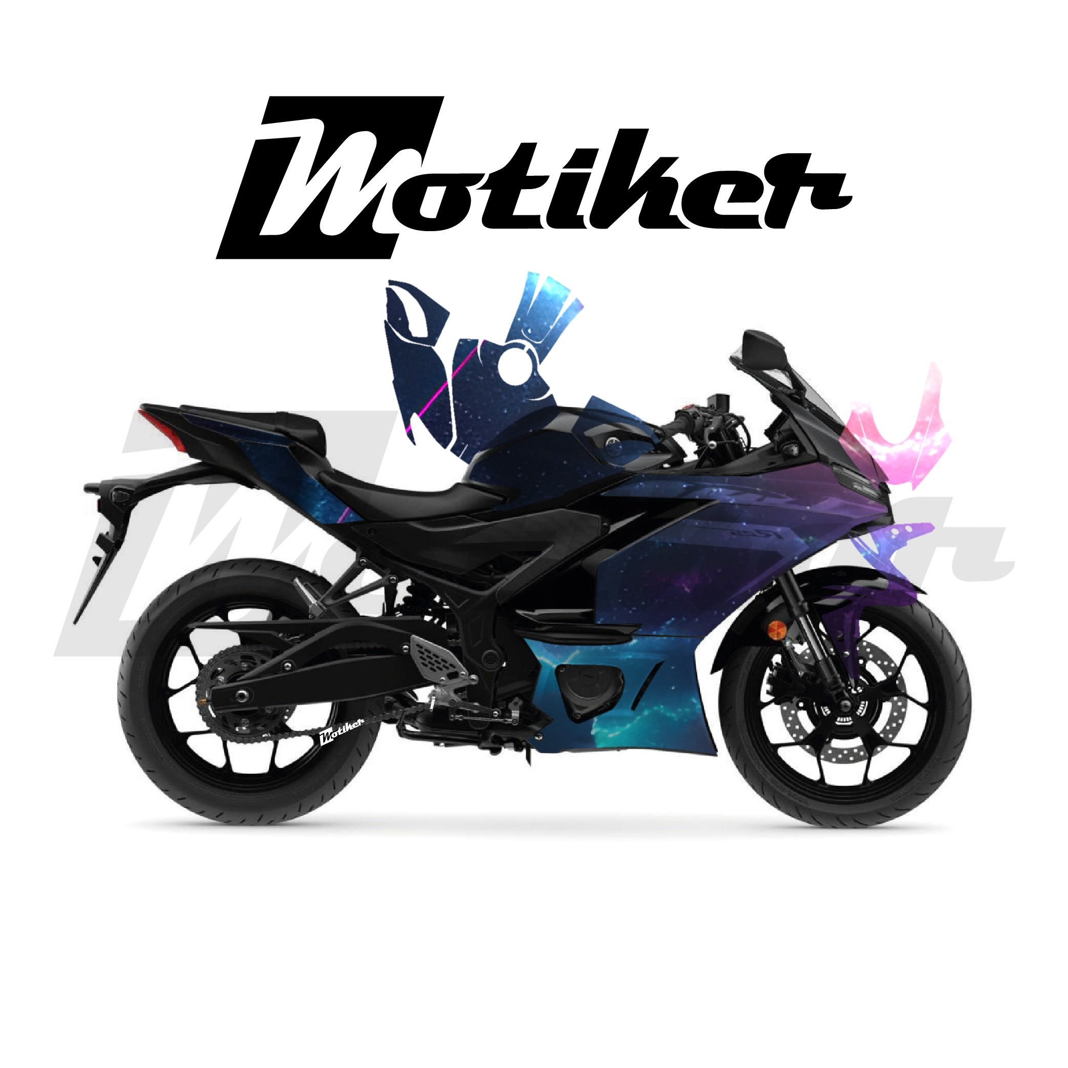 Yamaha YZF R25 Parçalı Kaplama Sticker Etiket Modeli Renkli Galaksi Desen 19 (MTK9380)
