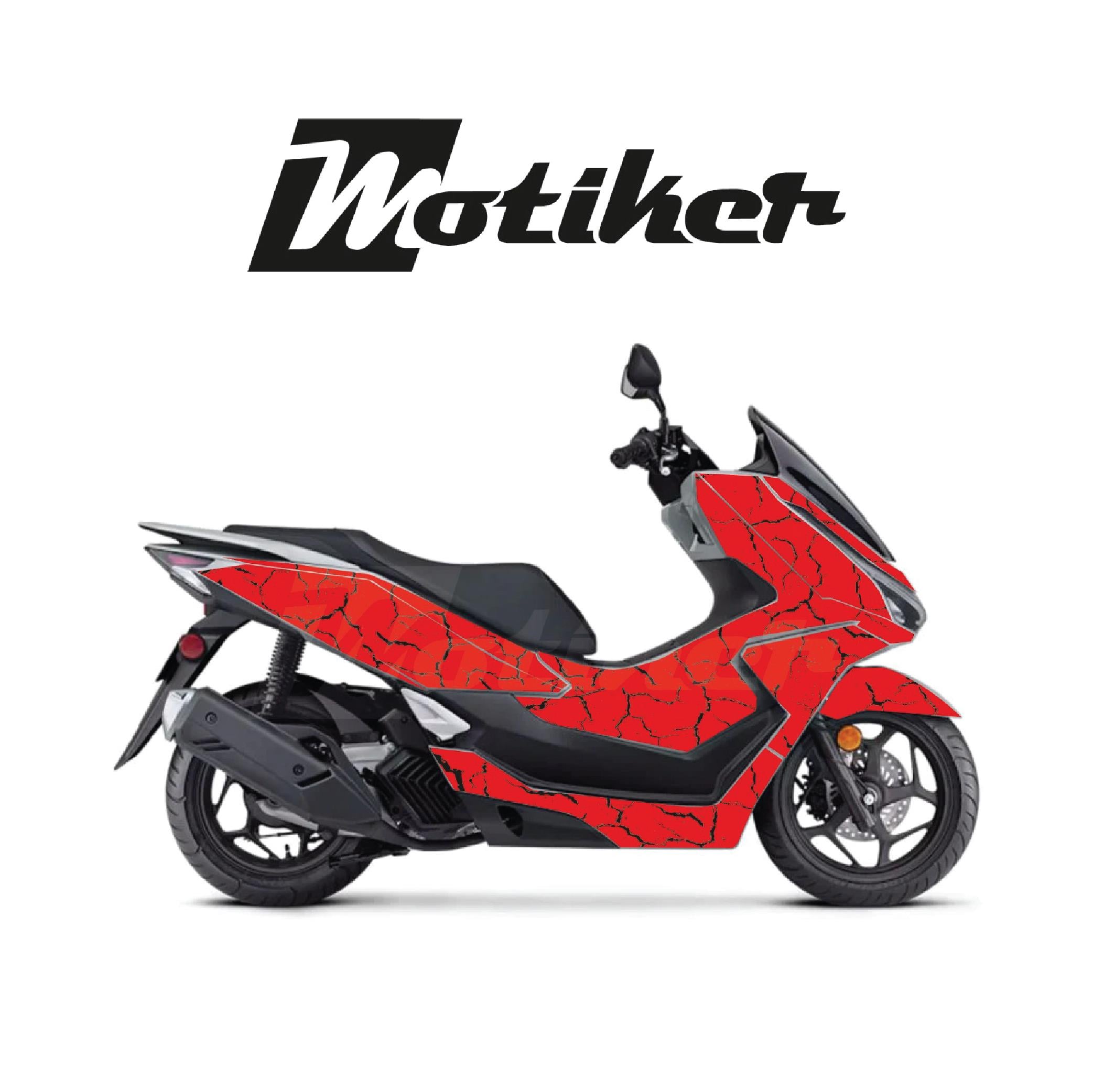 HONDA PCX Kırmızı Üzeri Siyah Şimşek Deseni Kaplama