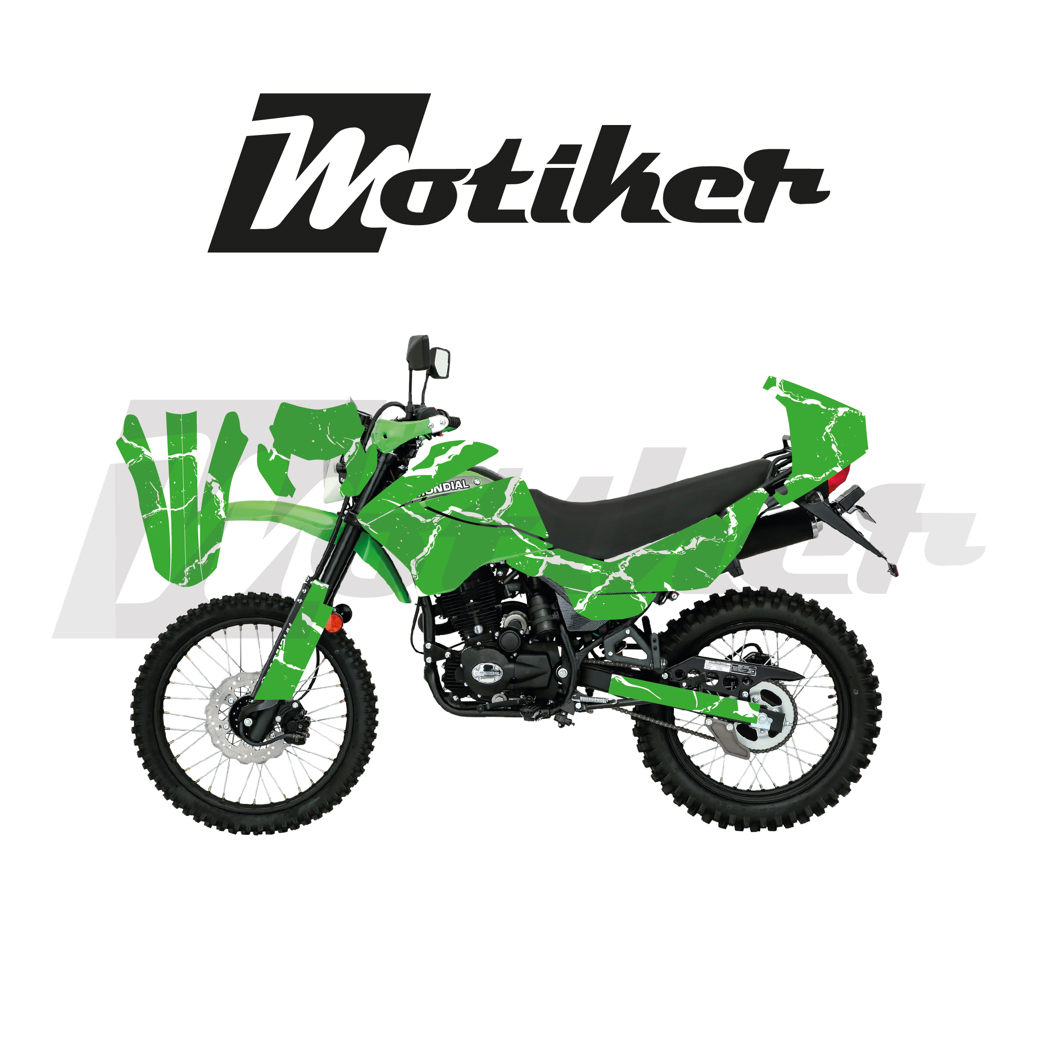 Mondial 2022-2026 Model X-Treme Max 200İ Yeşil Zemin Üstüne Beyaz Şimşek Tasarımı Sticker Etiket Modeli