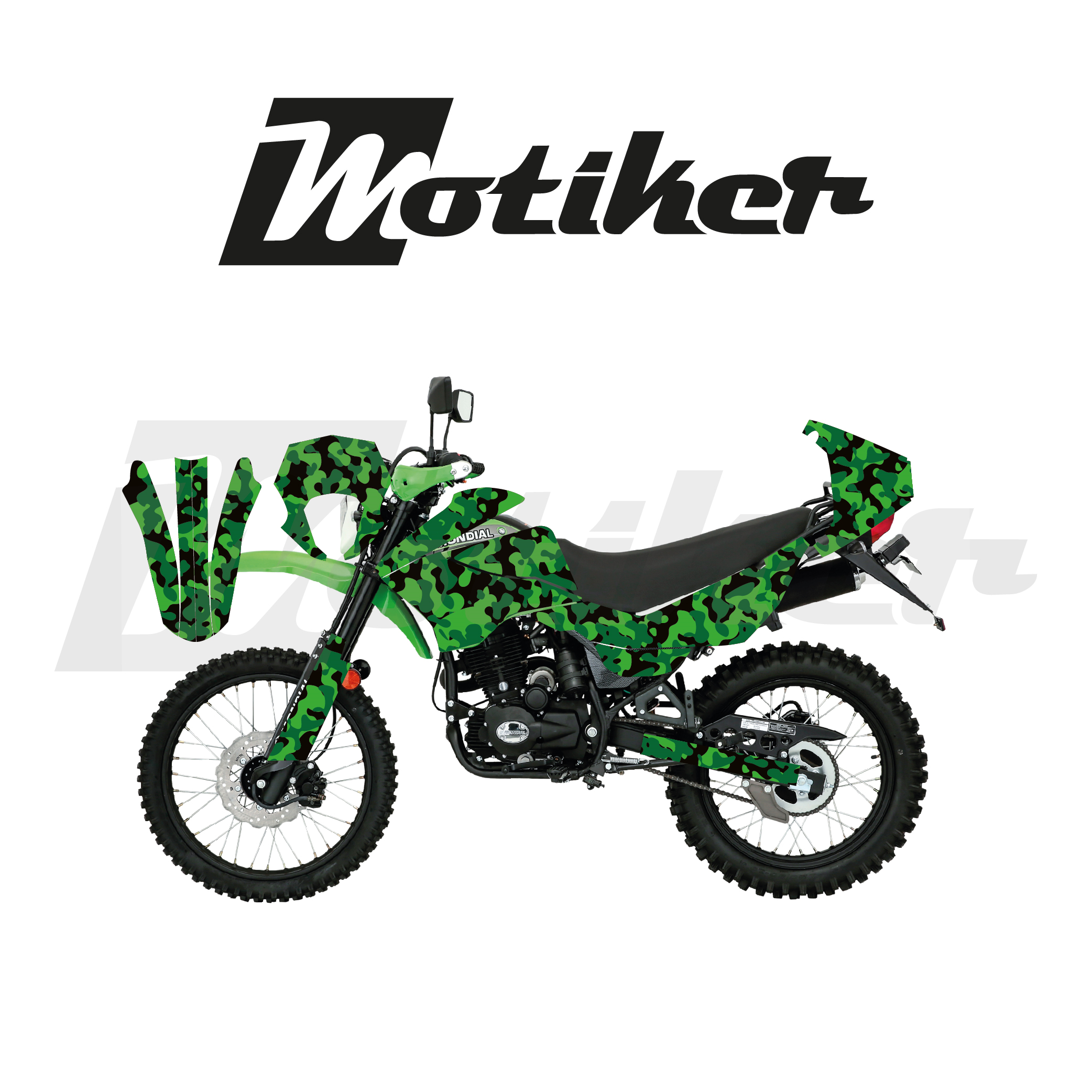 Mondial 2016-2022 Model X-Treme Max 200İ  Siyah Zemin Üstüne Yeşil Koyu Yeşil Kamuflaj (Kamuflage) Tasarımı Sticker Etiket Modeli