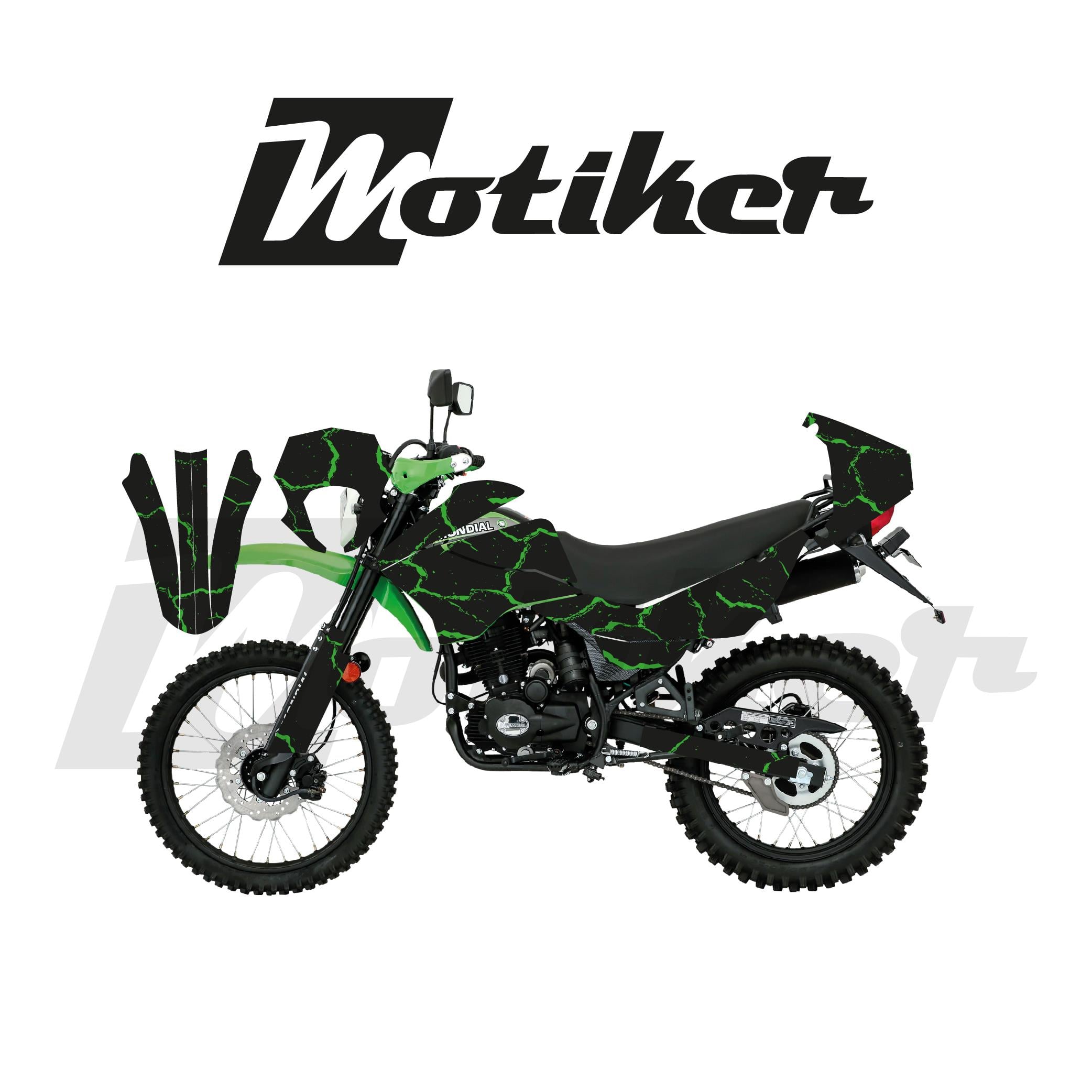 Mondial 2016-2022 Model X-Treme Max 200İ Siyah Zemin Üstüne Yeşil Şimşek Tasarımı Sticker Etiket Modeli