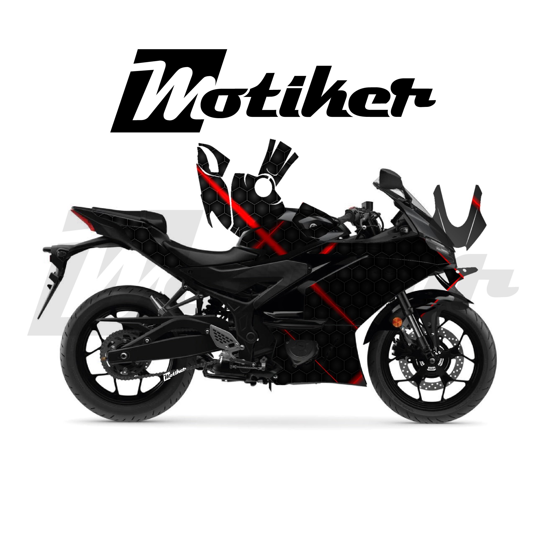 Yamaha YZF R25 Parçalı Kaplama Sticker Etiket Modeli Karbon Lazer Desen 17 (MTK9378)